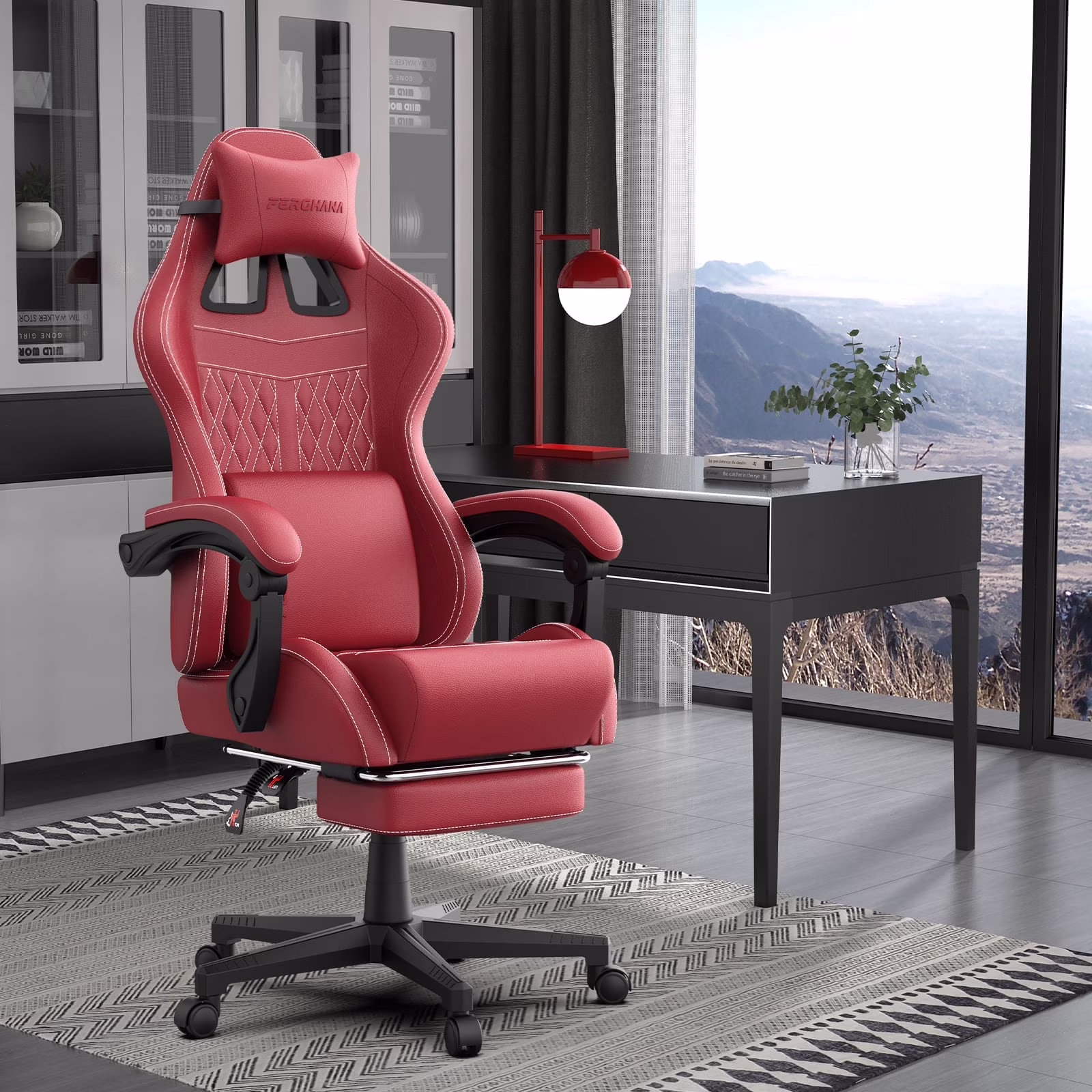 Gaming Chair with Footrest Computer Ergonomic Office Chair with Massage Lumbar Support Headrest, High Back Vintage Game Chair for Adults and Kids, Black(Black) - Image 7