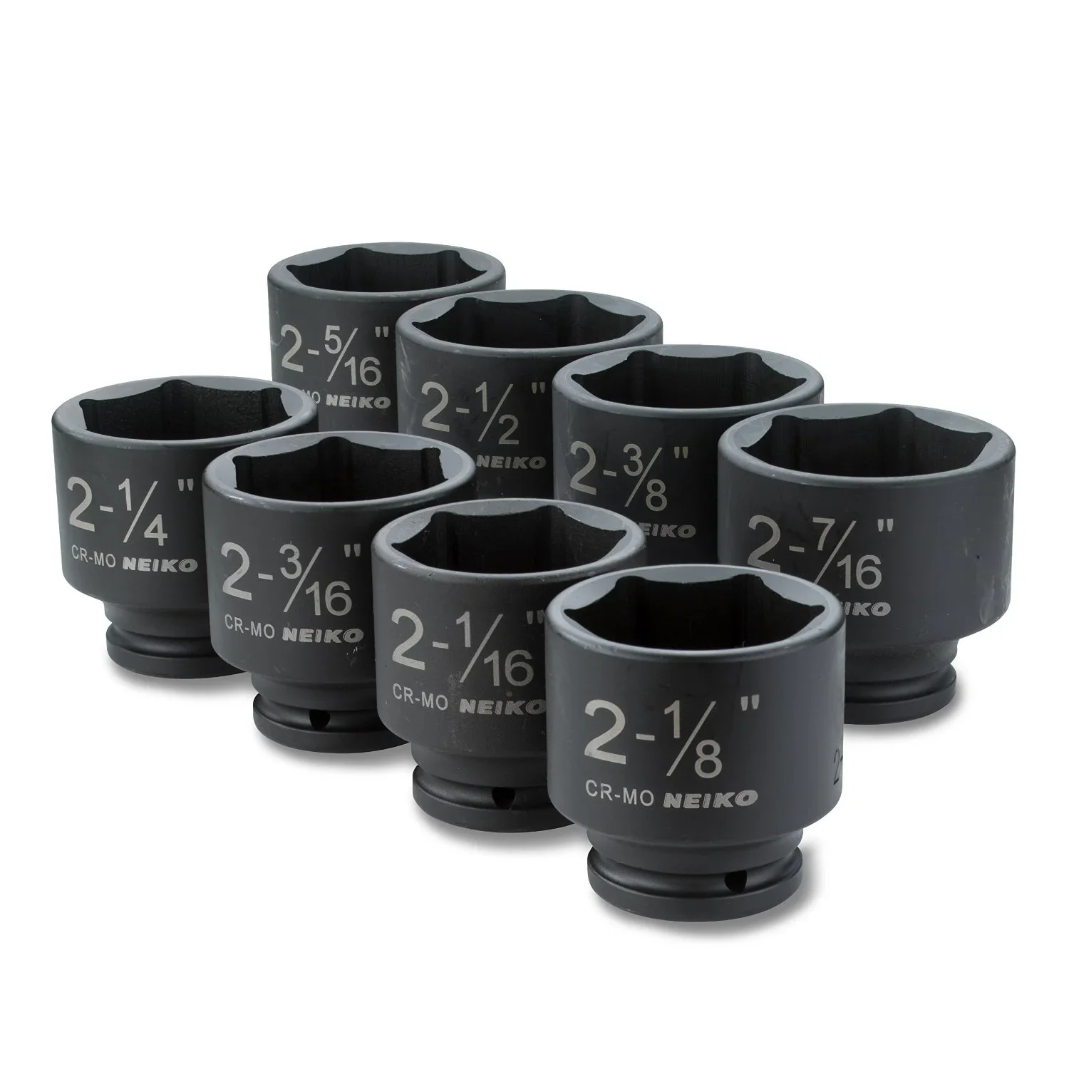 NEIKO 02392A 3/4 Impact Socket Set, 3/4�� Drive, 8 PC Jumbo Sockets, SAE Standard Sizes 2-1/16 Inch to 2-1/2 Inch, Chrome-Moly Cr-Mo Steel