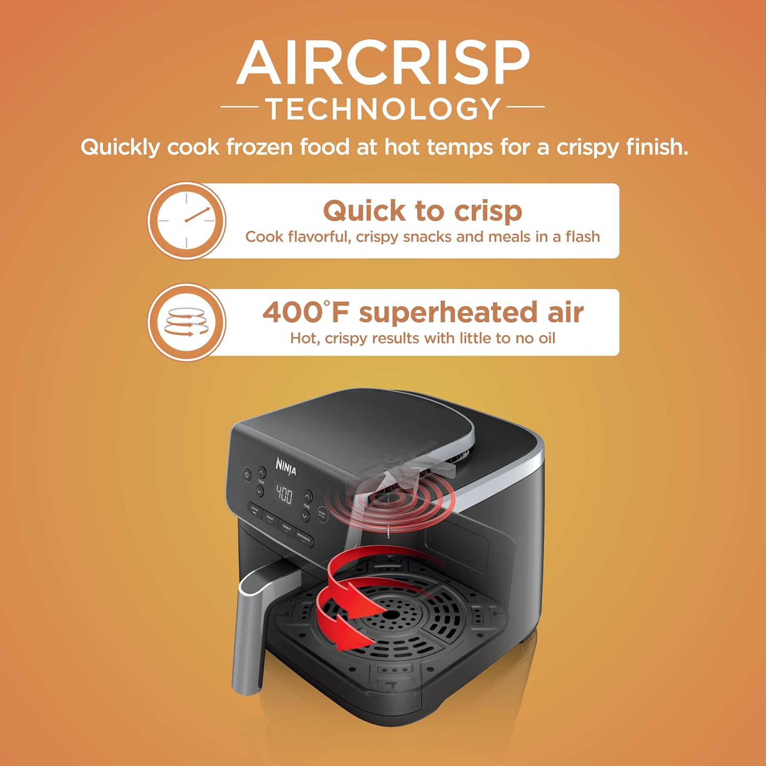 Ninja Air Fryer Pro, 5 Qt, 4-in-1, Gray, AF141| Air fry, roast, reheat, dehydrate, 1750W, 400F max, Fits 4 lbs fries, Nonstick basket, Dishwasher-safe