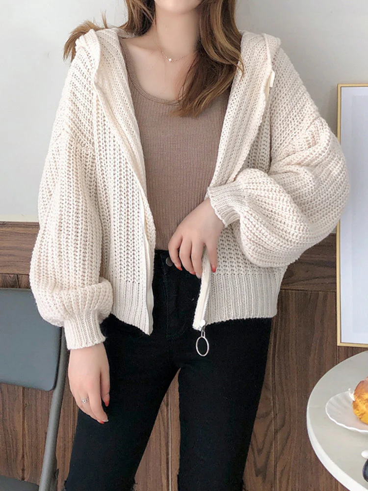 Pull à capuche zippé en maille pour femmes