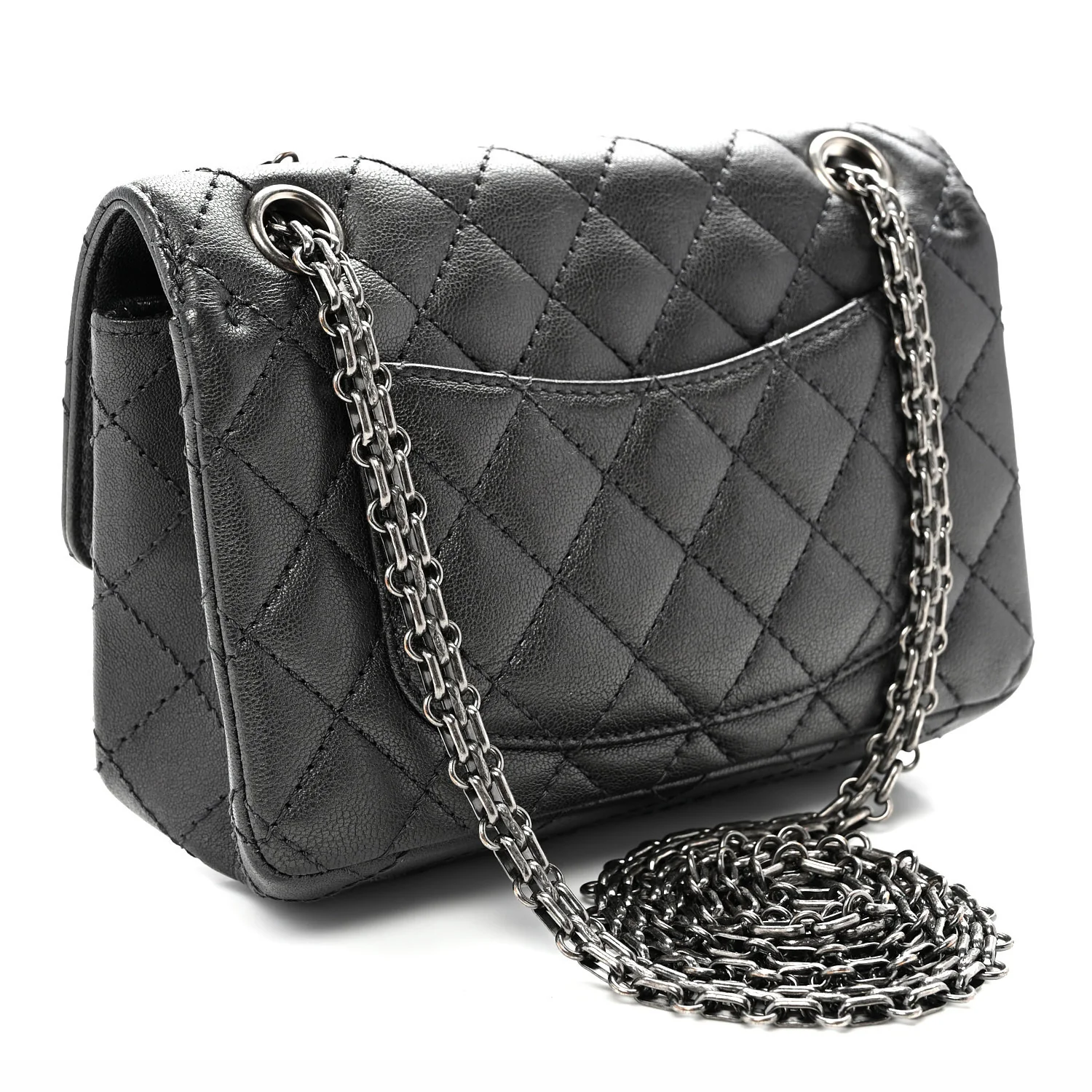 Metallic Sheepskin Quilted 2.55 Reissue Mini Flap Dark Silver
