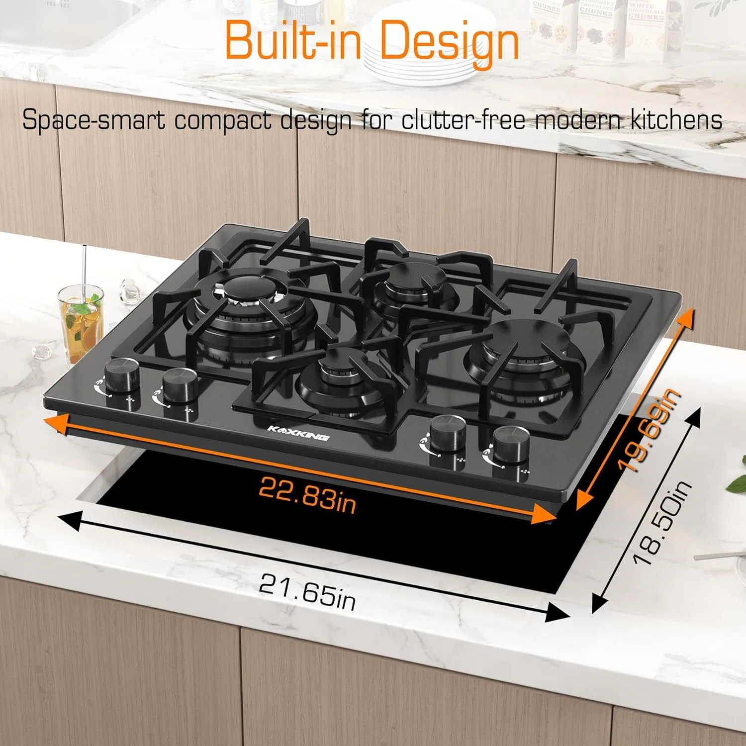 24 Inch Black Gas Cooktop Built-in Dual Fuel Natural Gas Propane Stove 4 Burner Convertible Cooktop with Thermocouple Protection - Image 3