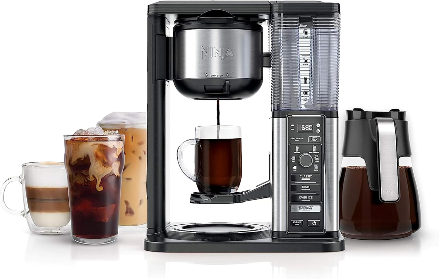 Ninja Coffee Maker, 10-Cup Carafe, Fold-Away Frother, Black, CM401| Permanent Filter & Removable, Dishwasher Safe Reservoir, 6 Brew Styles, 8 Cup to Travel Mug to Pot Sizes