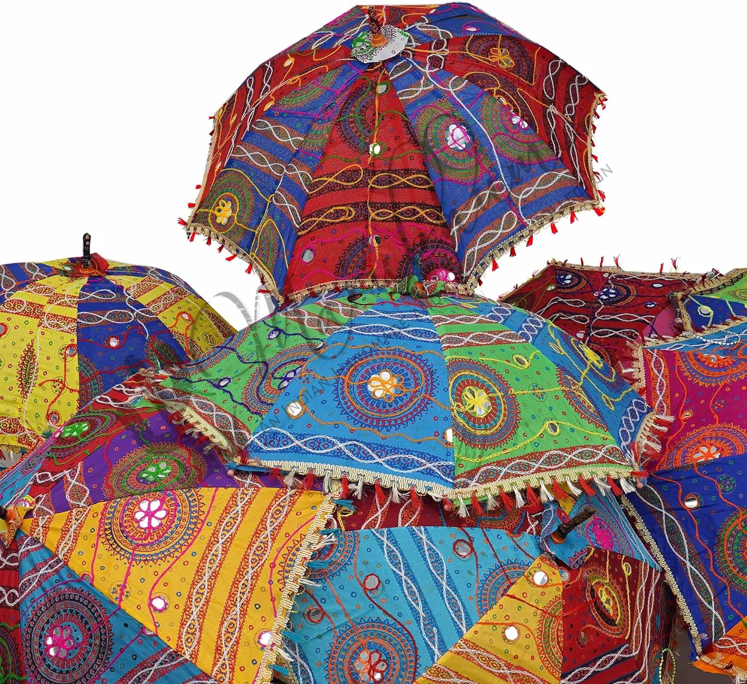 Indian Handmade Designer Cotton Fashion Multi Colored Umbrella Embroidery Boho Umbrellas Parasol (50 Pcs Lot)
