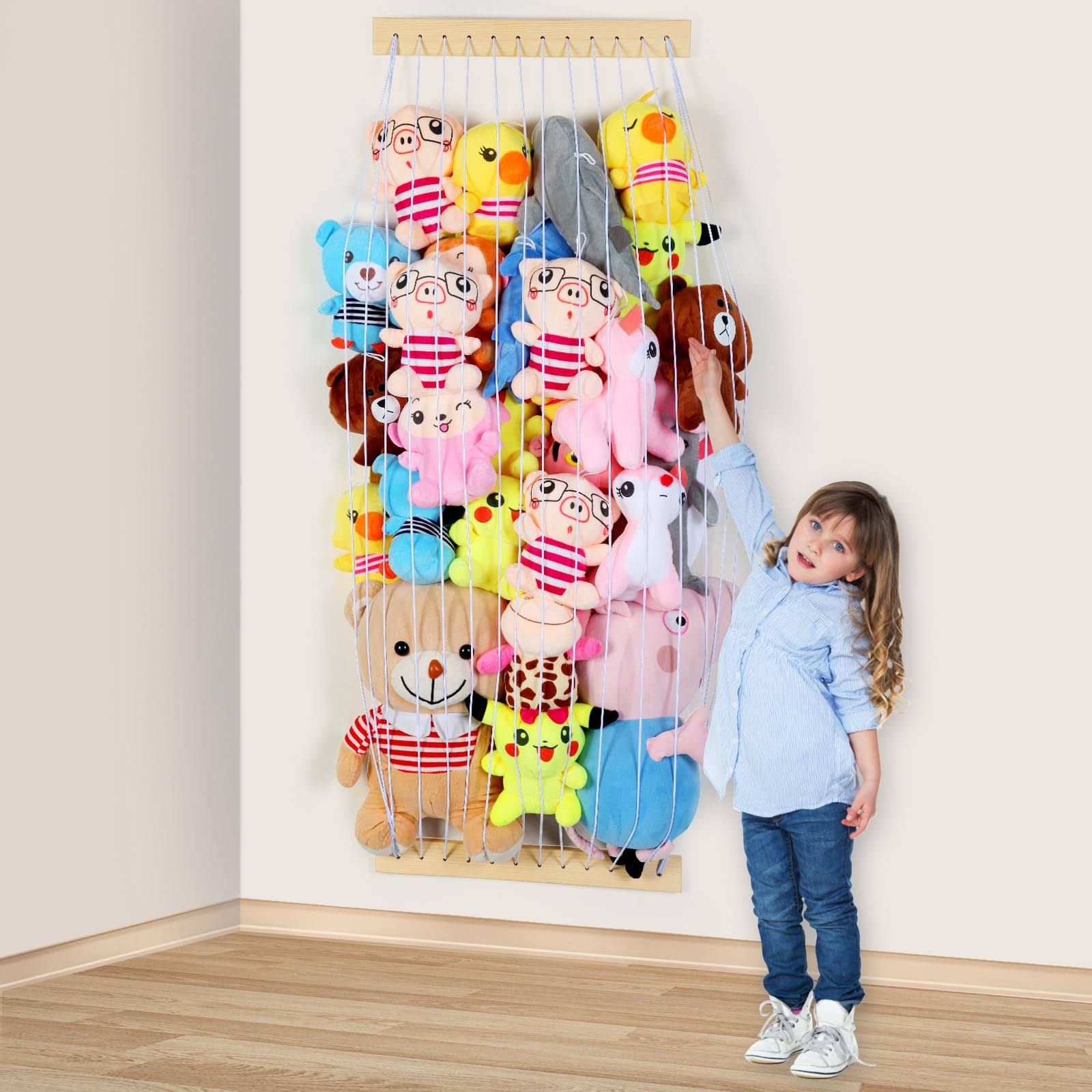 VOMELON Stuffed Animal Storage Hammock Wooden Plush Toy Organizer for Kids Room D��cor, Playroom Nursury Plush Toys Storage Caddy, Decoration Wall