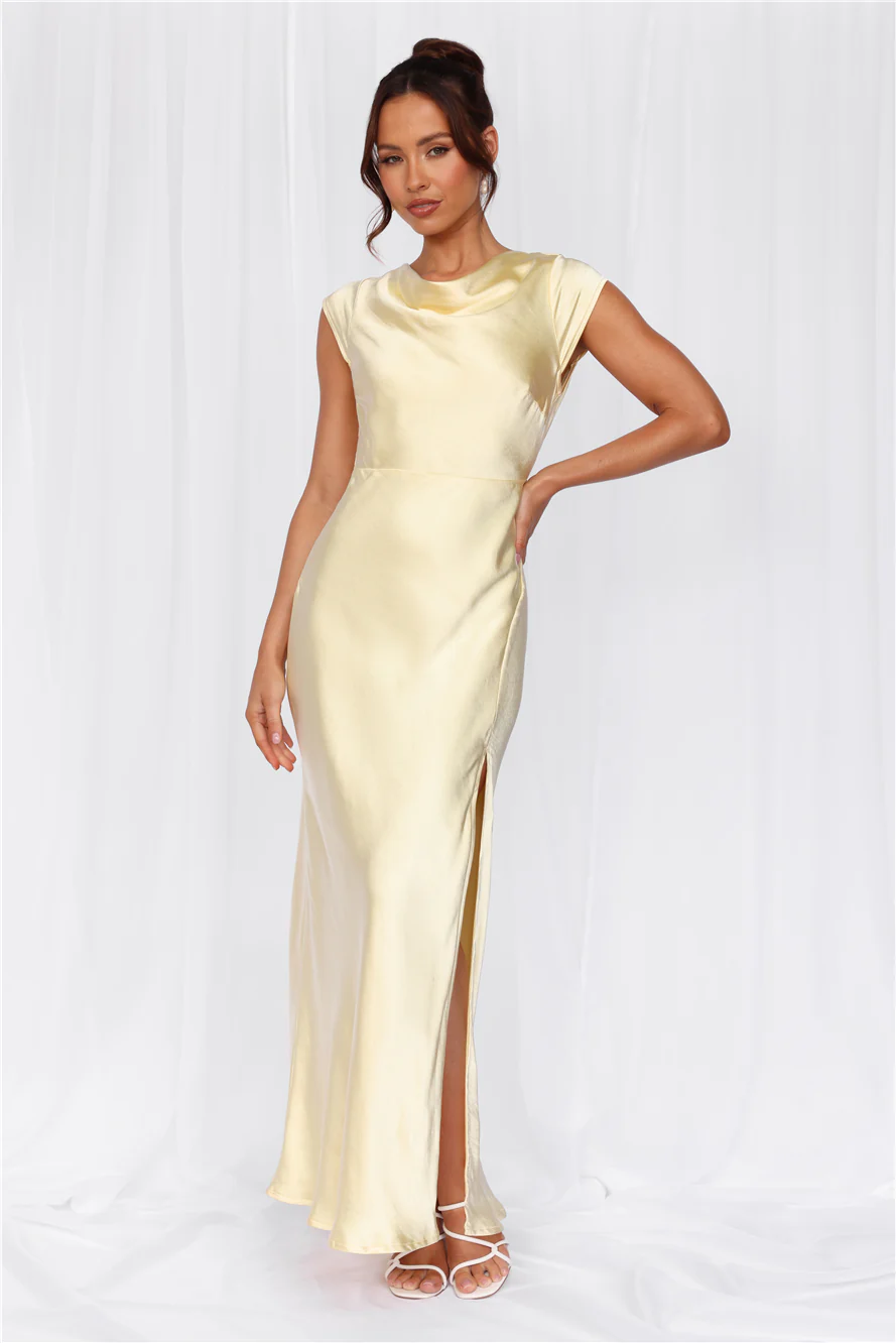 HELLO MOLLY The Valentina Cap Sleeve Satin Maxi Dress Yellow