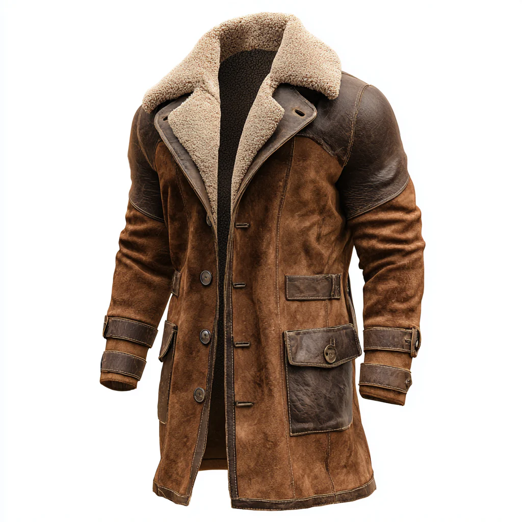Manteau Vintage en Cuir Marron avec Fourrure de Claude