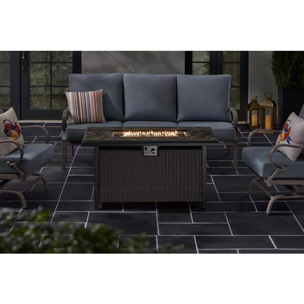 Home Decorators Collection Anaheim 49 in. x 25 in. Aluminum Stainless Steel Black GAS Fire Pit with Black Marble Tile Top