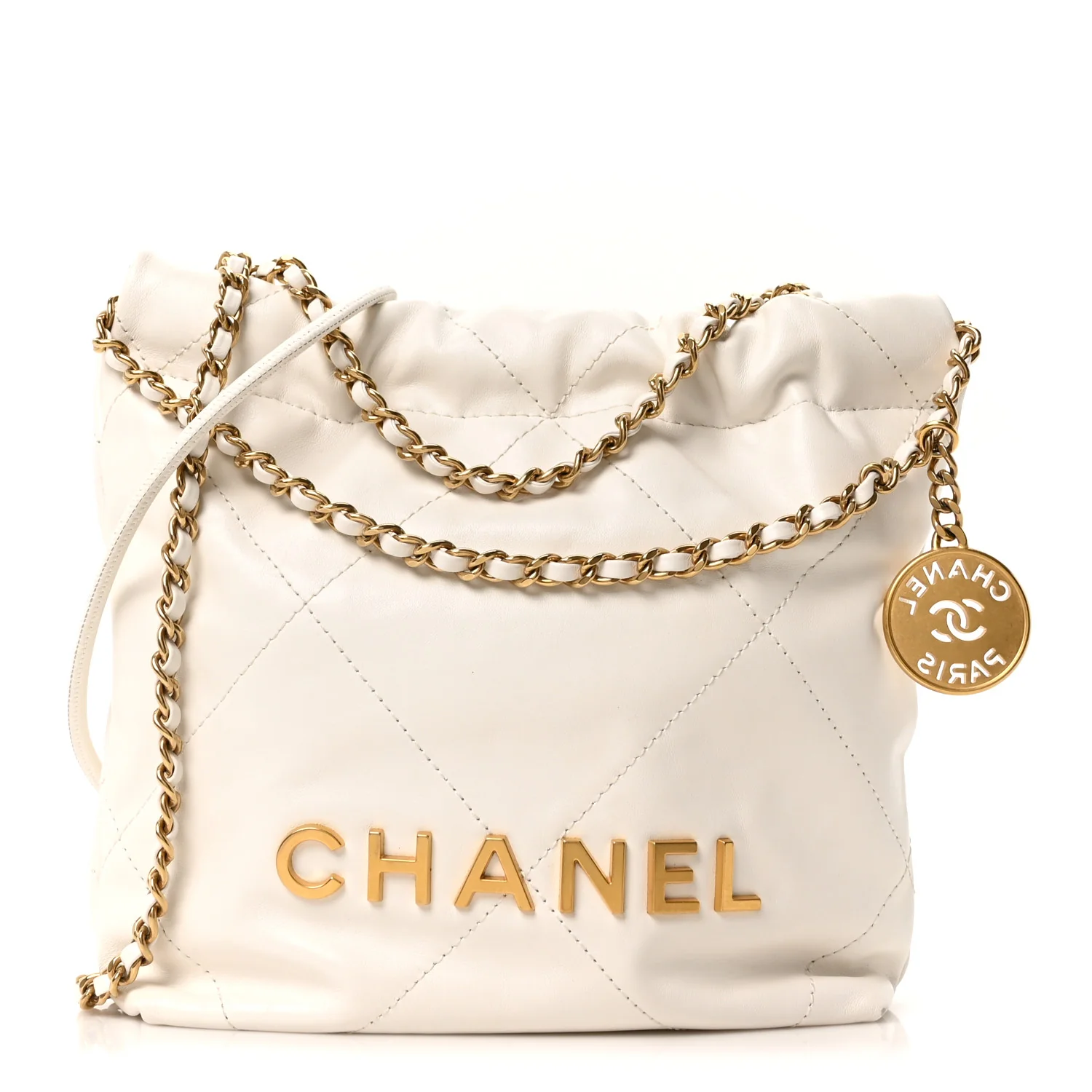 Shiny Calfskin Quilted Mini Chanel 22 White