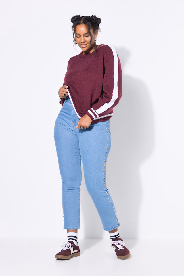 Studded Elastic Waist Mom Jeans