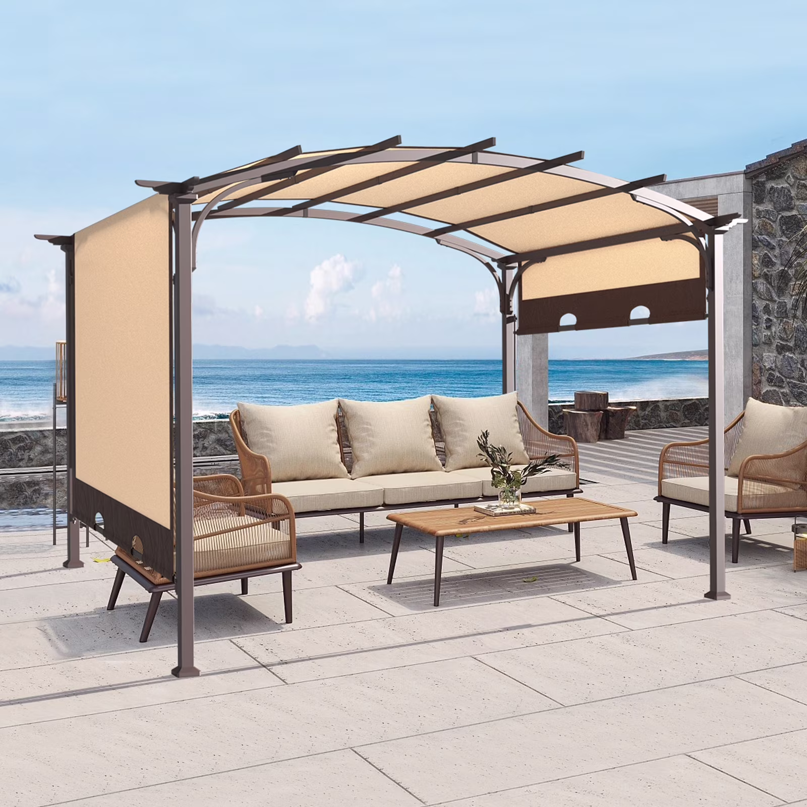 Zimtown Pergola, 8.8x10.8ft Arched Aluminum Gazebo with Adjustable Waterproof Sun Shade Shelter Awning for Garden Lawn Deck