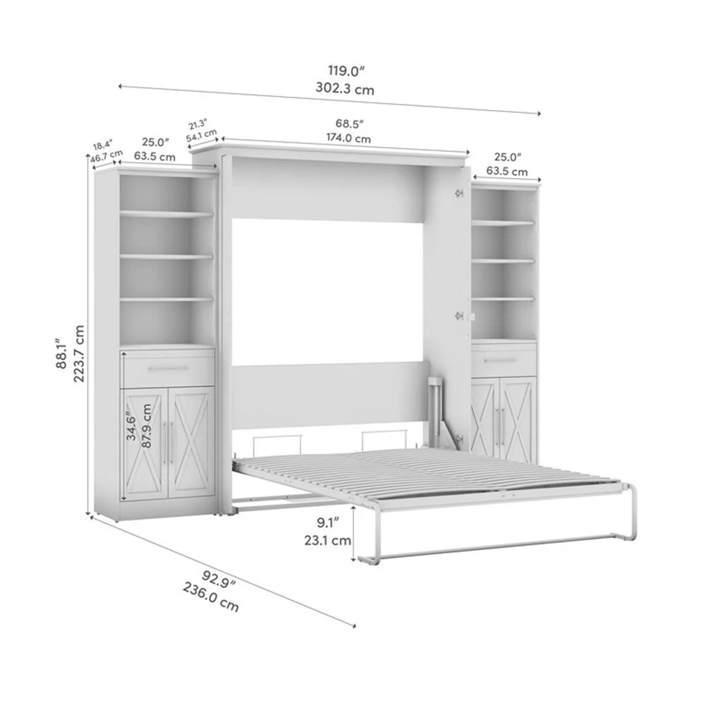 Pemberly Row Queen Murphy Bed and Wardrobes (119W) - Engineered Wood in White