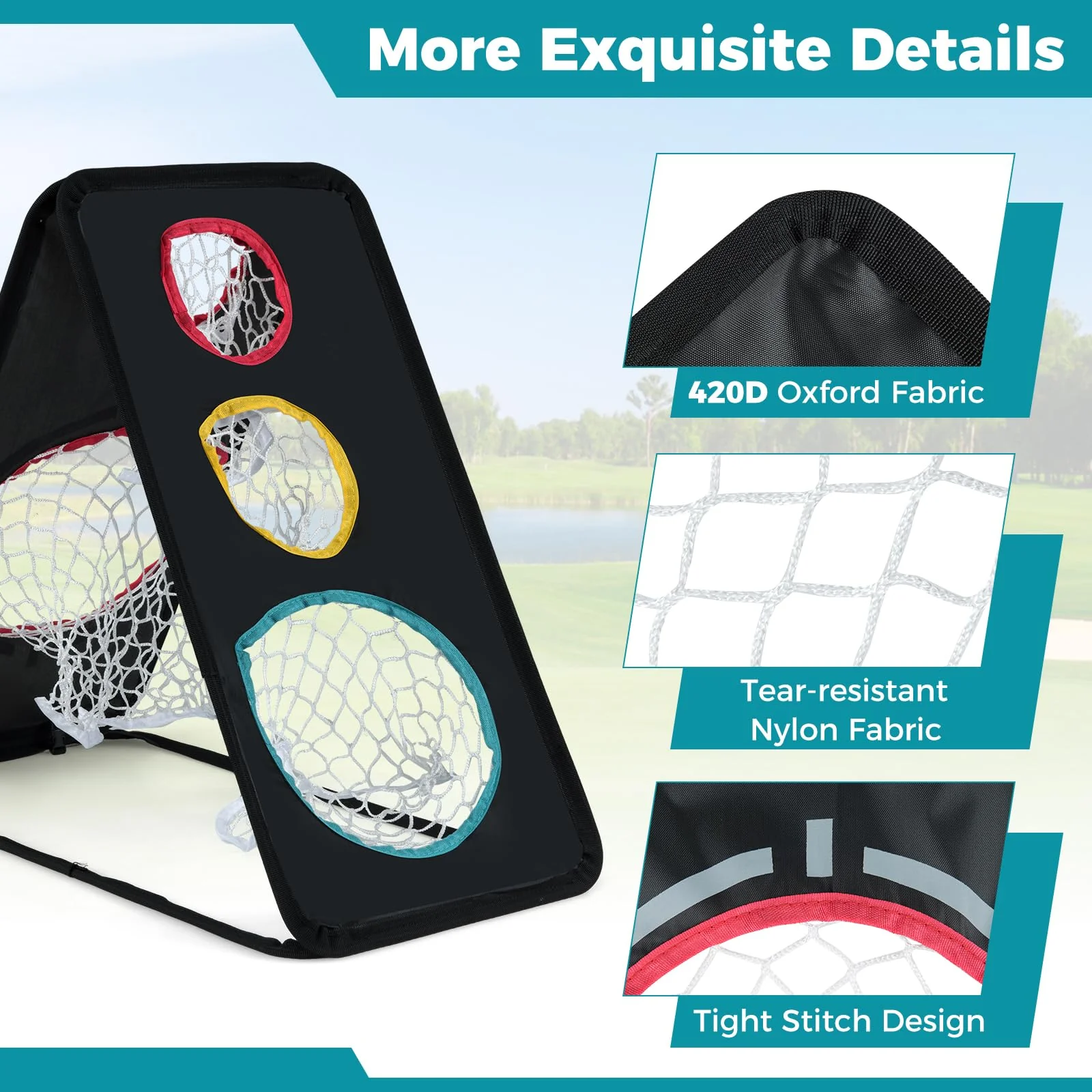 Tangkula Dual-Sided Golf Chipping Net Triple Target Training System with 5 Holes