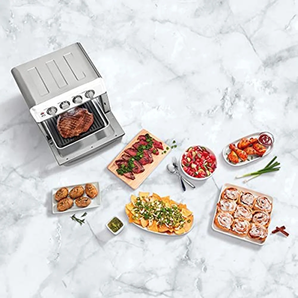 Cuisinart TOA - 70 Airfryer Toaster Oven with Grill Stainless Steel Bundle with Deco Chef Pair of Red Heat Resistant Oven Mitt