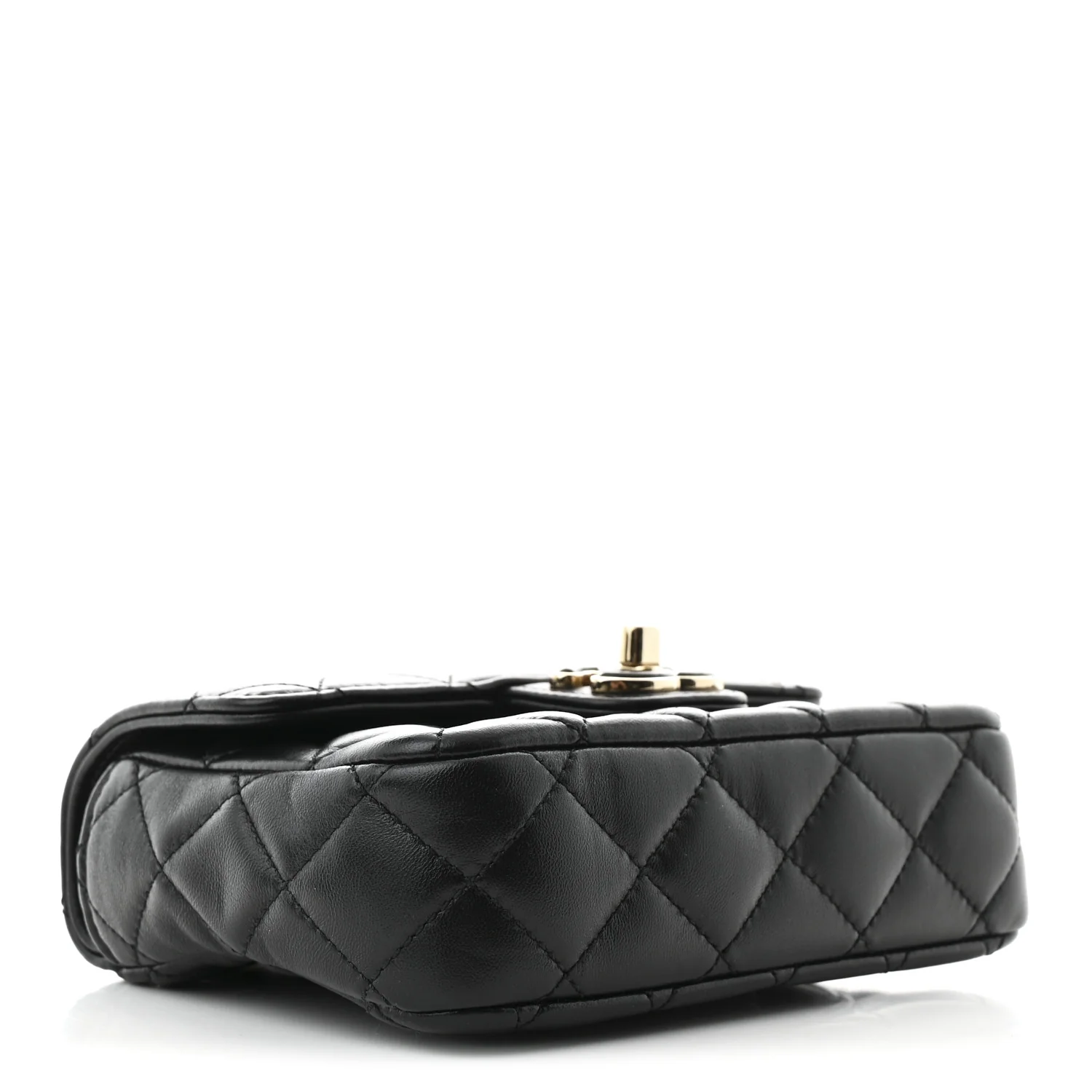 Lambskin Resin Quilted Mini Heart Square Flap Black