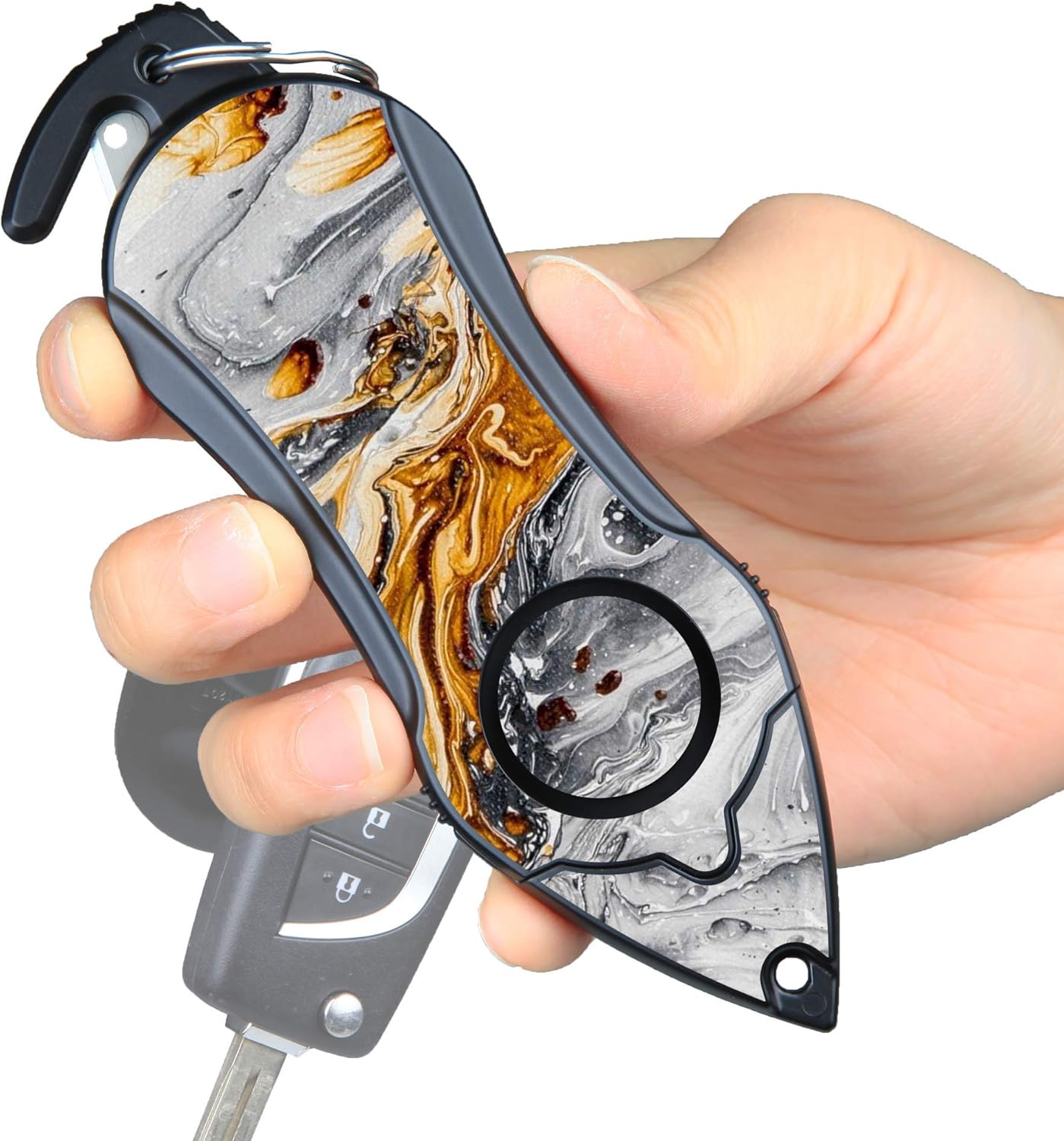 Stinger Personal Alarm Keychain Emergency Tool, Safety Panic Alarm Siren, Seat Belt Cutter, Glass Breaker, Security Device for Women Men Kid, Design in USA (Green Marble)