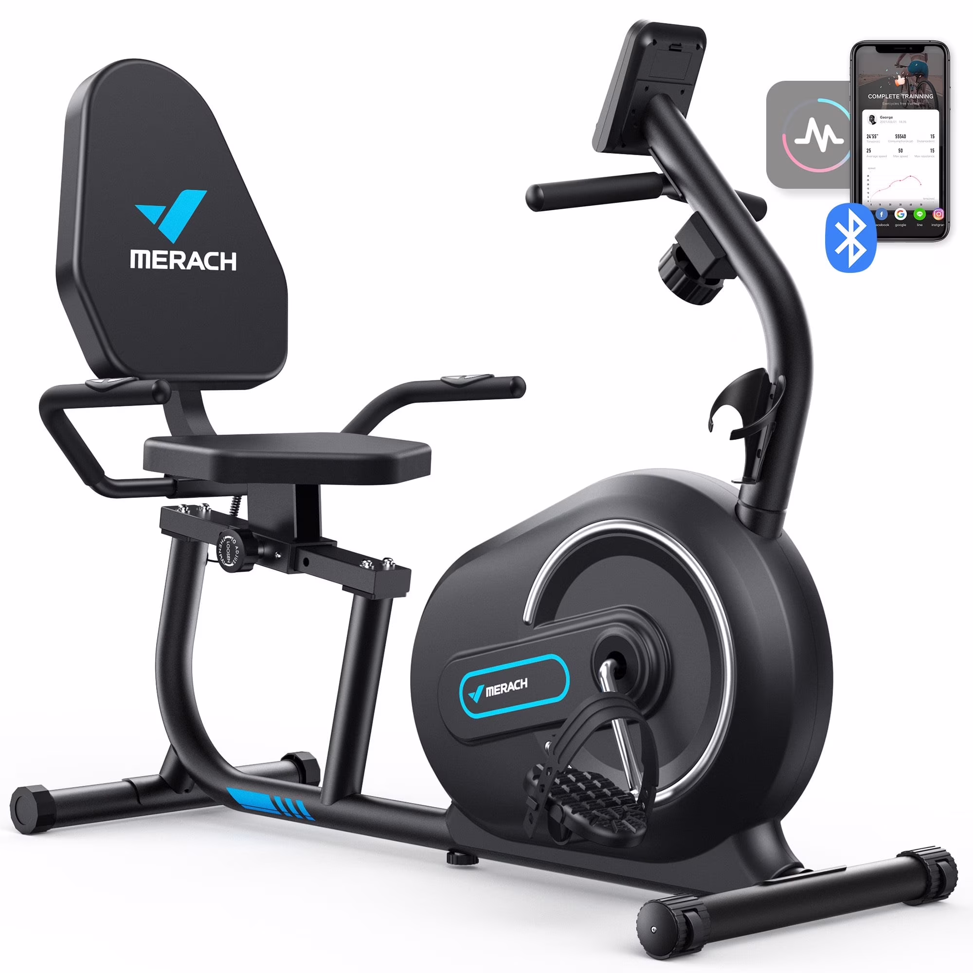 Recumbent Exercise Bikes for Home Sit Down Stationary Bicycle Magnetic 8 Levels Resistance Indoor Cycling Bike with Free APP(S08 Black)