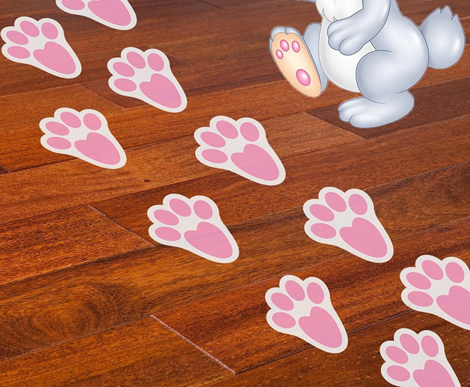 Ocosy 60pcs Removable Easter Bunny Paw Prints Rabbit Paw Print Floor Decal Clings Easter Party Decorations