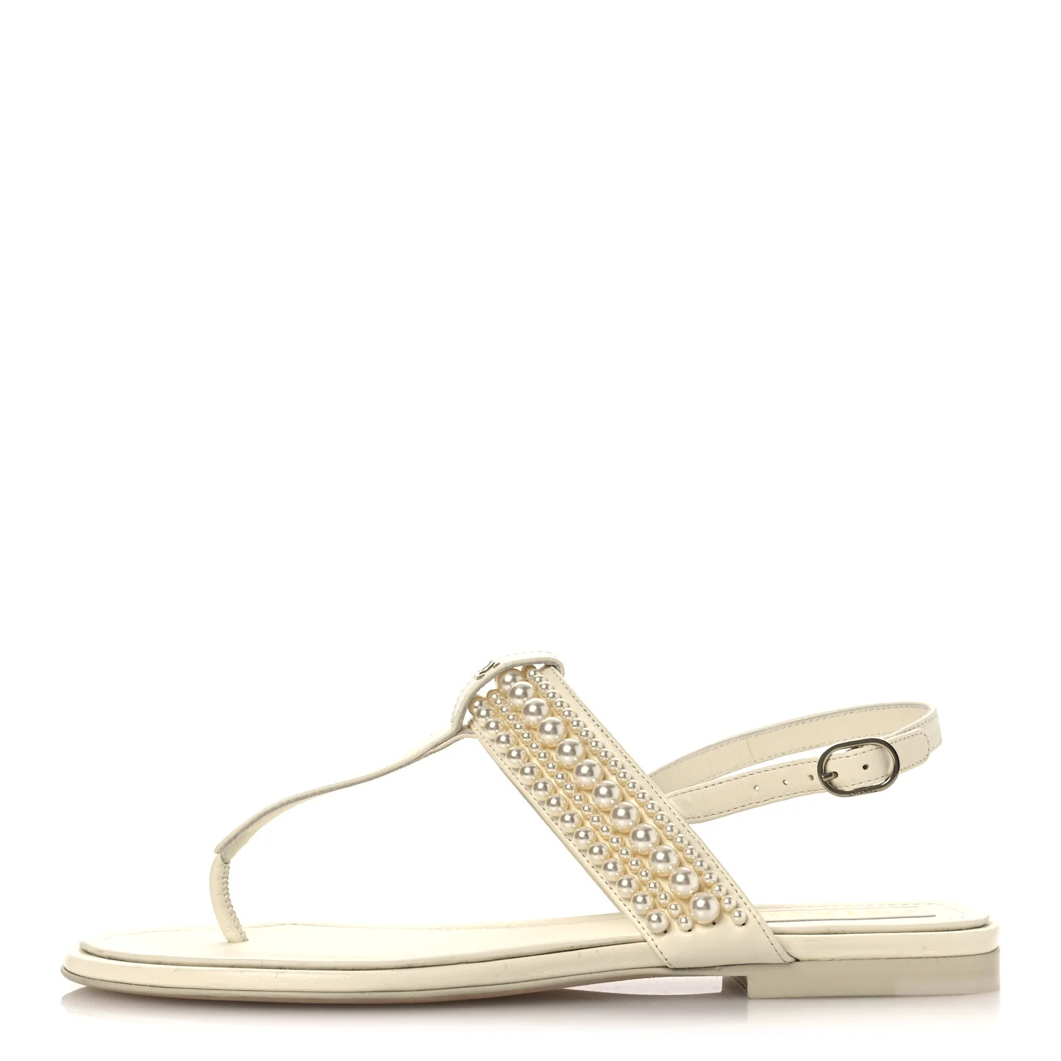 Lambskin Pearl Mini CC Thong Sandals 38 White