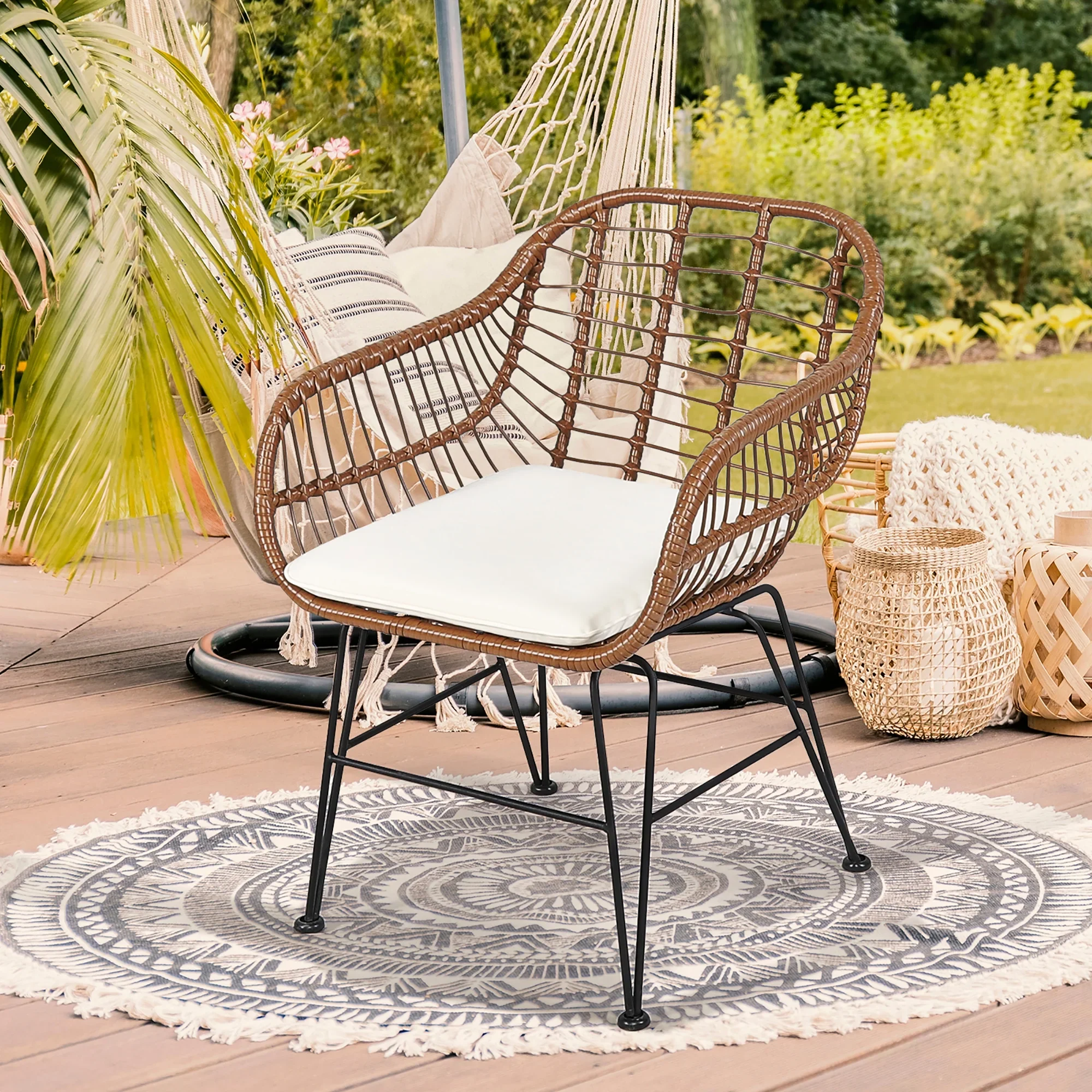 Costway 3PCS Patio Rattan Bistro Set Coffee Table Armchair Garden Red Cushion