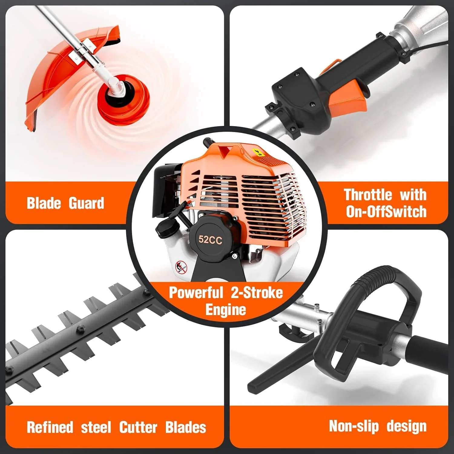Zhixing 52CC 2-stroke 3-in-1 petrol lawn mower hedge trimmer, multifunctional garden pruning tool with weeder head + hedge blade, powerful lawn and tree trimmer, home gardening care machine