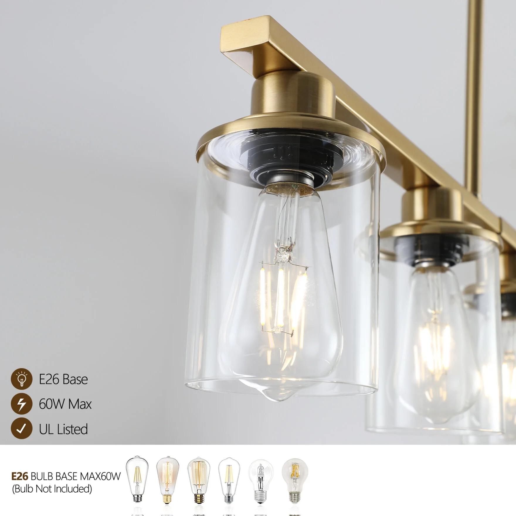 5-Light Kitchen Island Pendant Light, Farmhouse Industrial Chandeliers with Two Metal Rod Supports, Rectangular Island Lights for Kitchen, Living Room, Walnut/Black