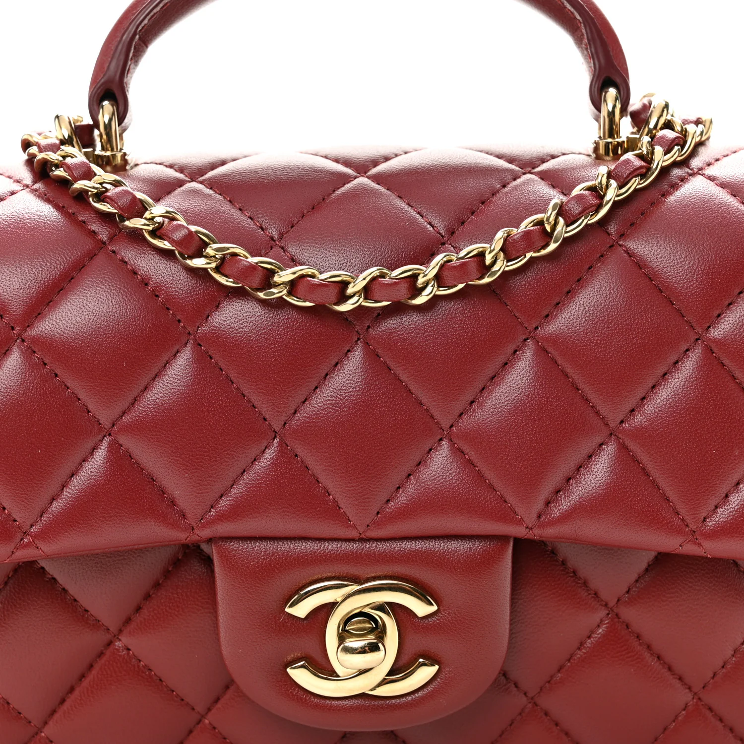 Lambskin Quilted Mini Top Handle Rectangular Flap Burgundy