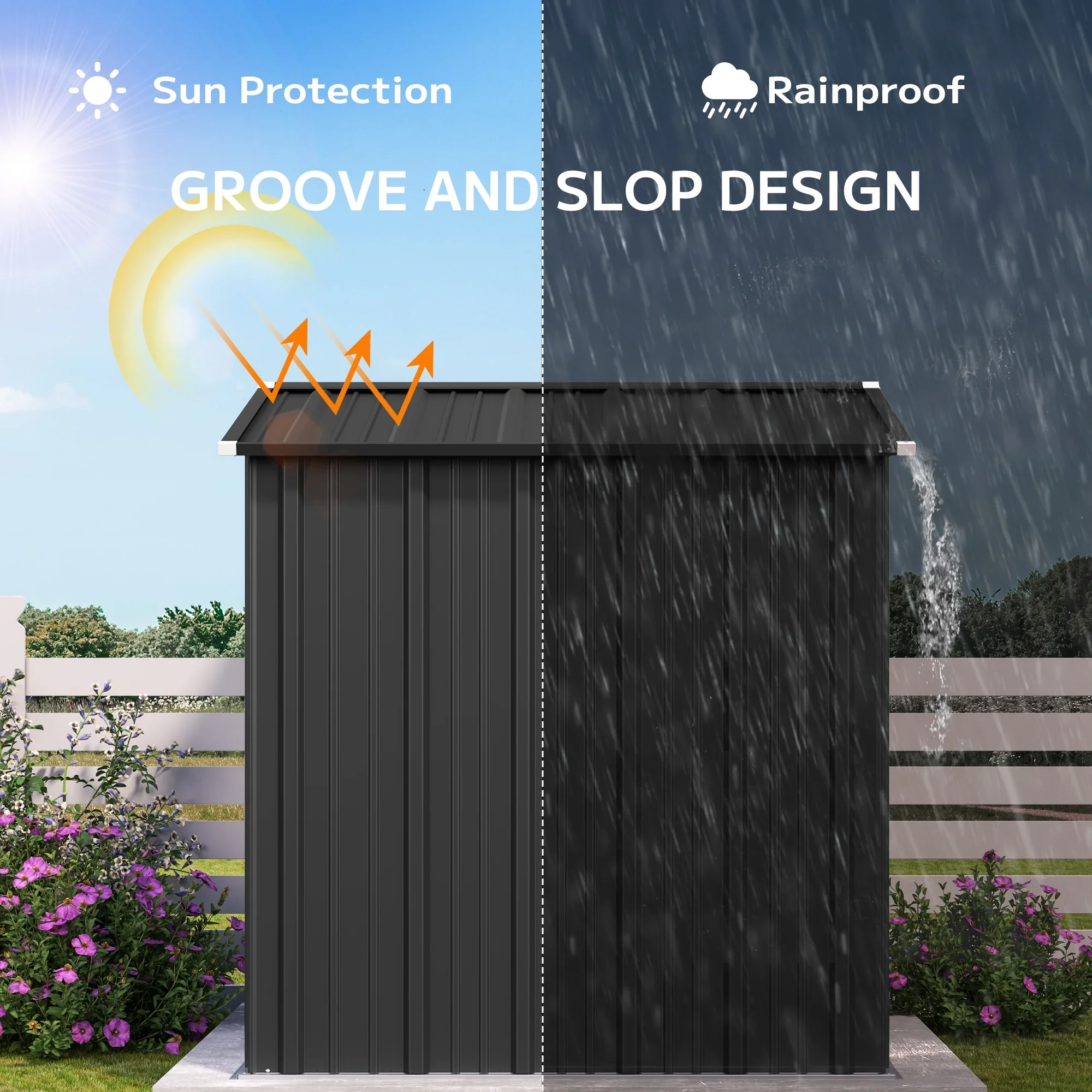 6x4FT Metal Outdoor Storage Shed, Garden Tool Shed with Lockable Doors & Slooping Roof for Backyard,Patio,Dark Grey