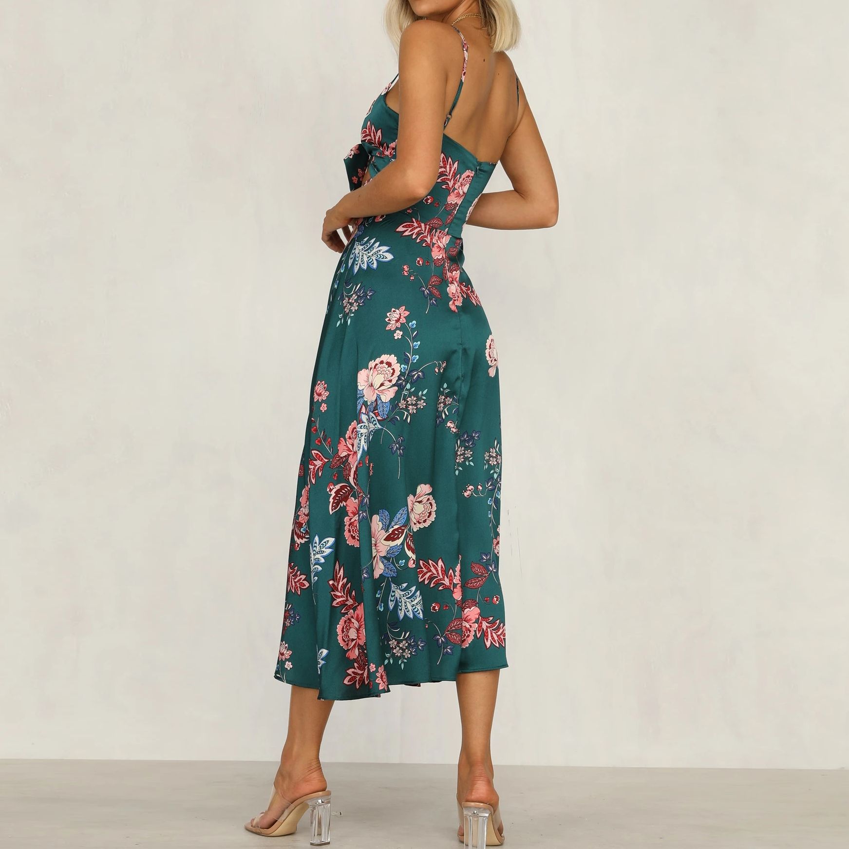 Robe à bretelles imprimée et nouée Fashion Temperament