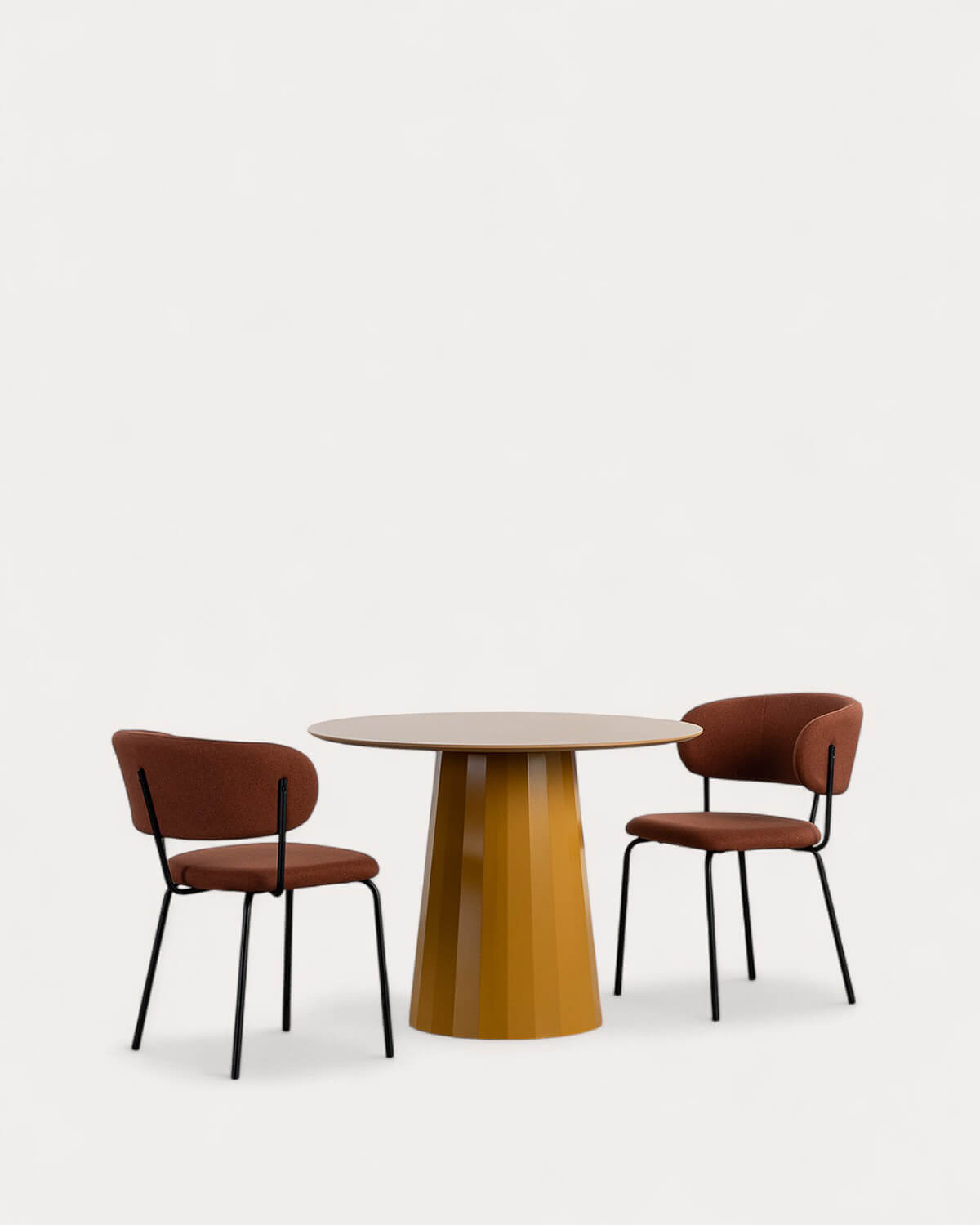 Set Irem - Bonse - Set de Mesa de Comedor de Madera (Ø100 cm) Irem y 2 Sillas de Tela Bonse