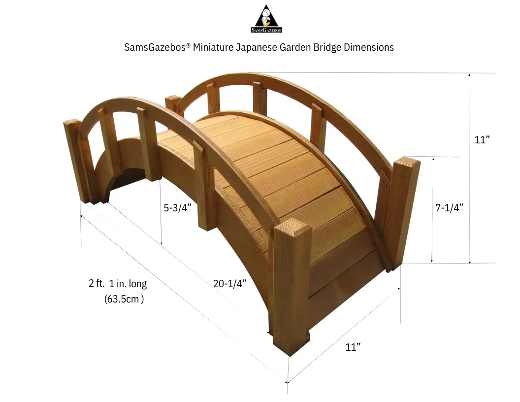 SamsGazebos Miniature Japanese Wood Garden Bridge, 25-Inch, Tan, Waterproofed