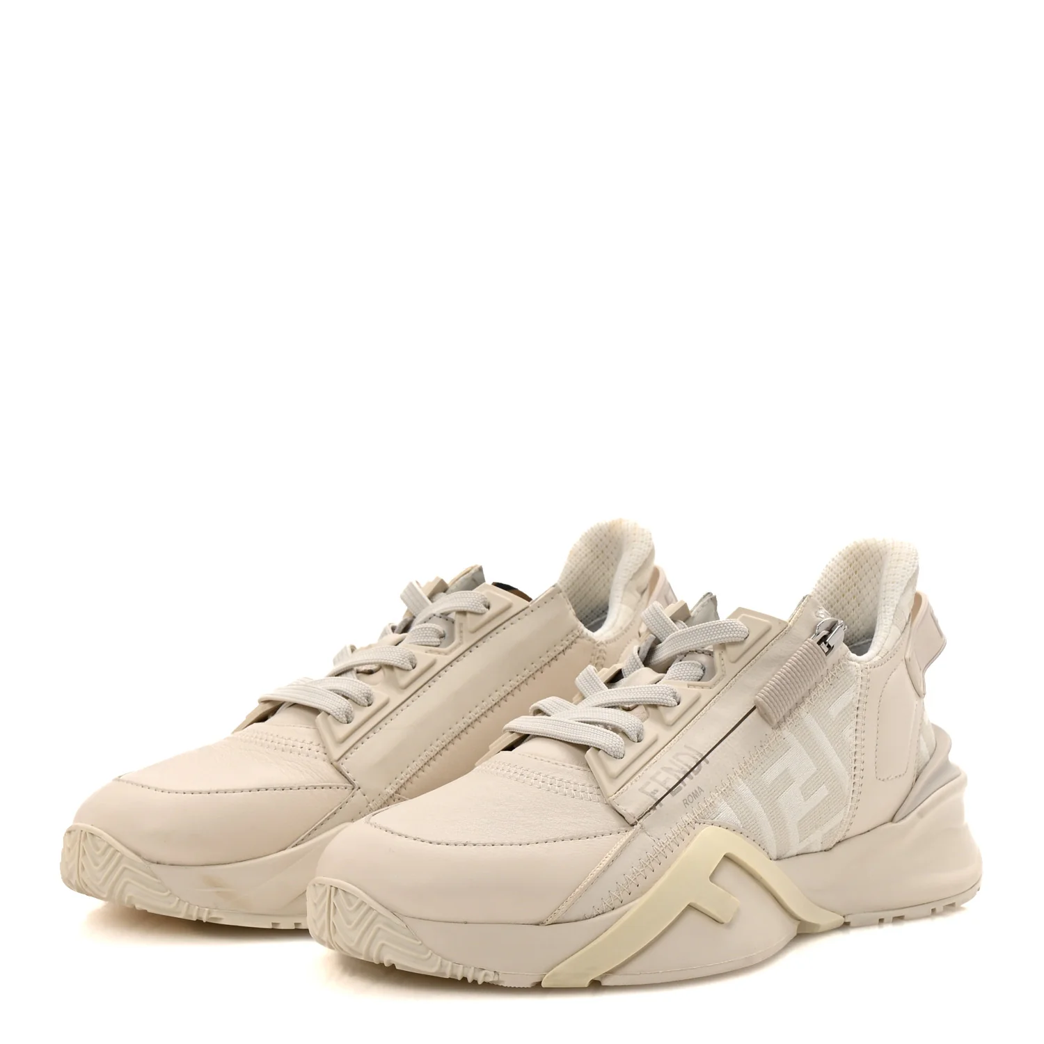 Calfskin Fabric FF Fendi Flow Low Top Sneakers 36 White