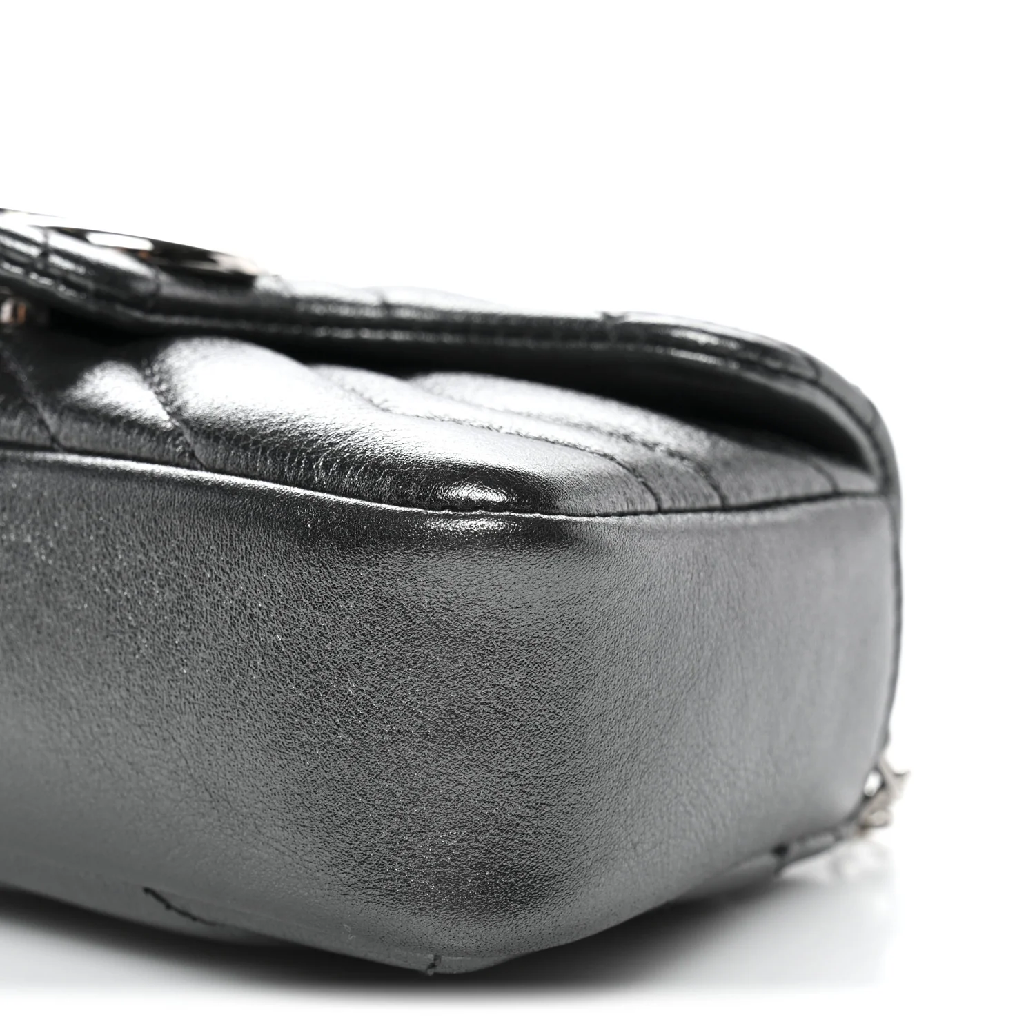 Metallic Lambskin Matelasse Mini GG Marmont Shoulder Bag Piombo