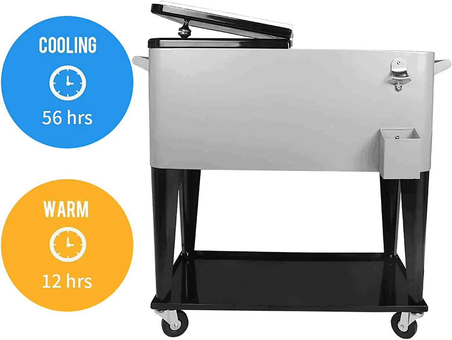 FreeLung 80QT Rolling Cooler Cart with Wheels Ice Chest Outdoor Backyard Coolers on Wheels Silver(Black) Image 7