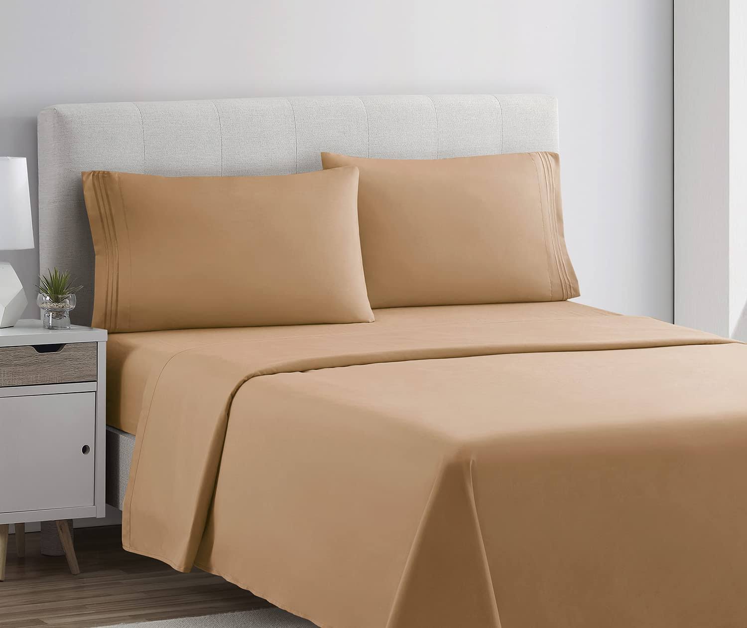Clara Clark Premier 1800 Microfiber Collection 3-Line Bed Sheet Set, Twin size, Mocha Brown