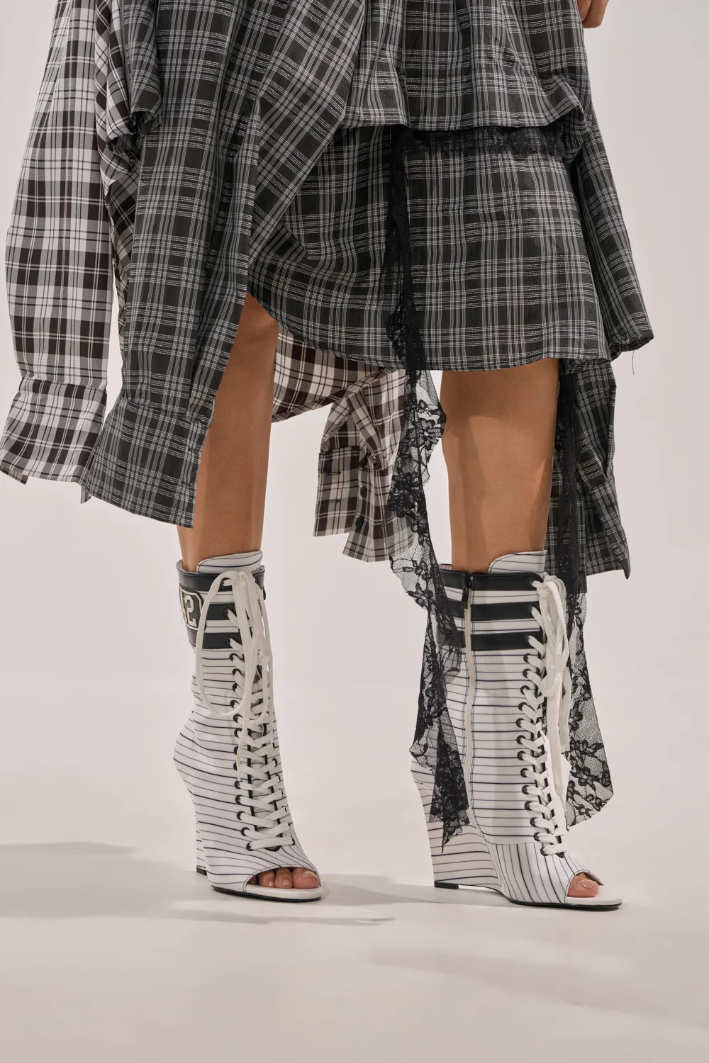 AZALEA WANG WYATT WHITE STRIPED NAUTICAL OPEN TOE BOOTIE - Akira Store