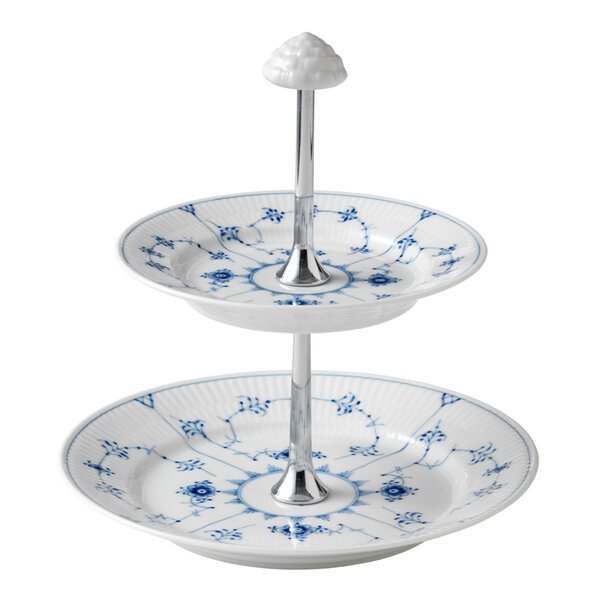 Musselmalt Riflet etasjefat 24 cm hvit/blå