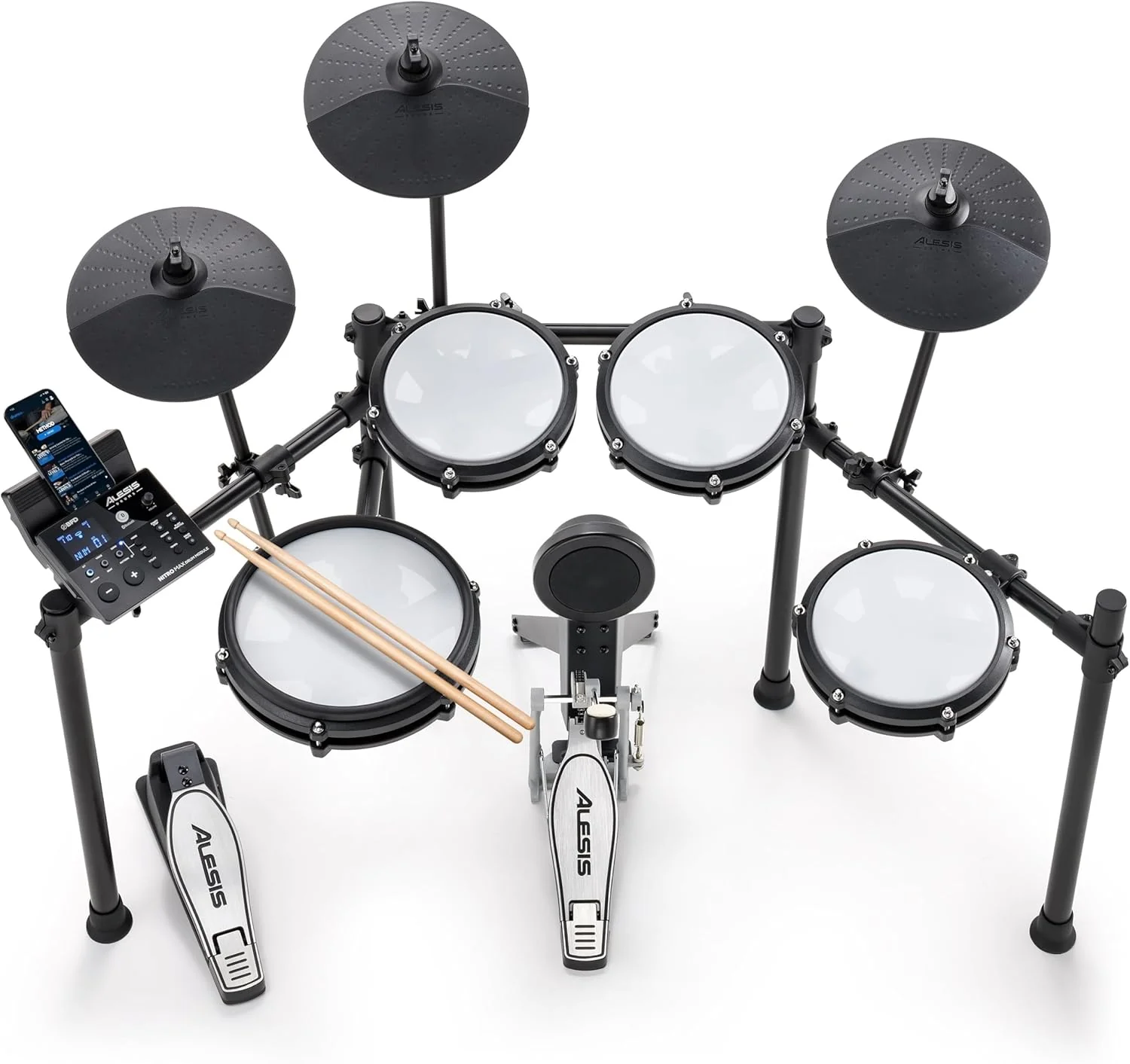 Alesis Nitro Max Kit - Compact Electronic Drum Kit with Silent Mesh Patches, 10" Dual Zone Box, Bluetooth, 440 BFD Sounds, Drumeo, USB MIDI, Bass Drum Pedal