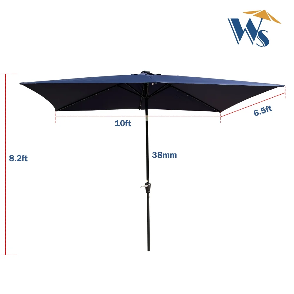10 x 6.5t Patio Umbrella,Rectangular Picnic Table Umbrella,6-8 Chairs Tilt Umbrella with 26 LED Lights,Waterproof Umbrella Sunshade with Crank and Push Button Tilt for Garden Backyard Pool,LIGHT GREY