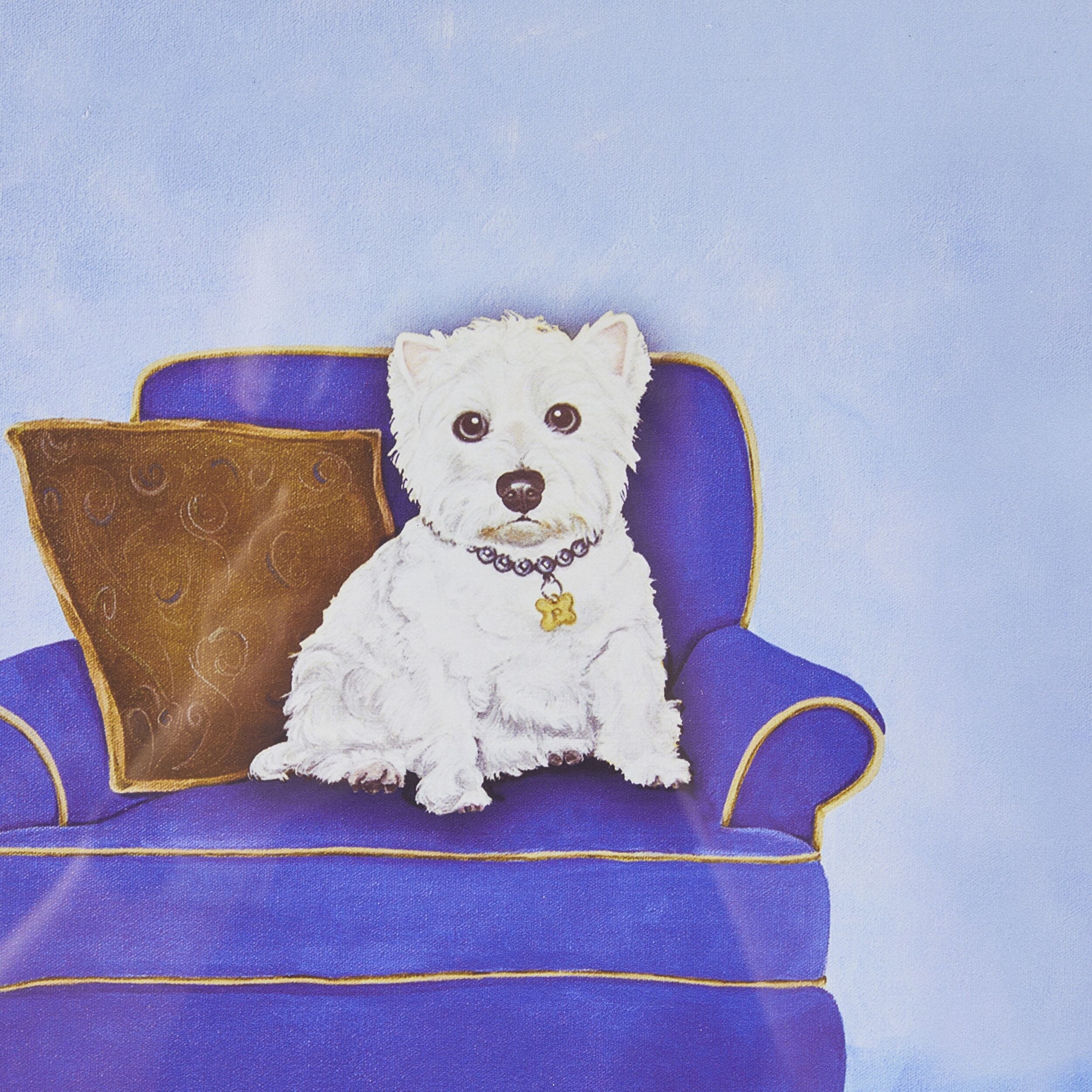 Westie on Blue Framed Print 40x40cm