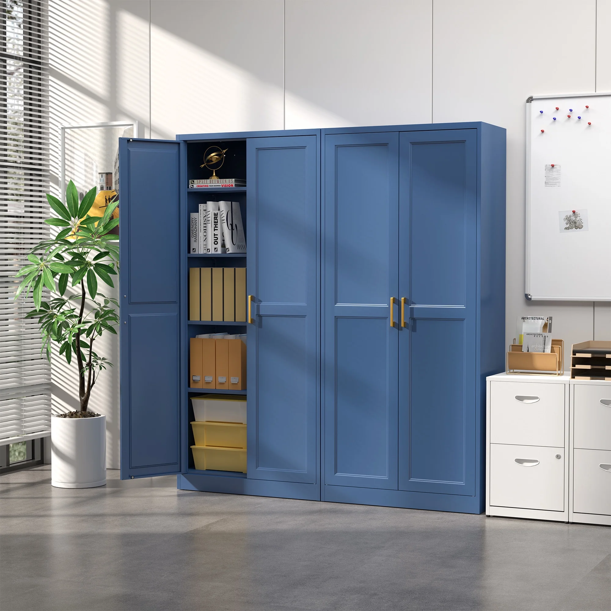 71" H Modern Metal Kitchen Pantry Storage Cabinet with Adjustable Shelves and Doors Blue - Image 3