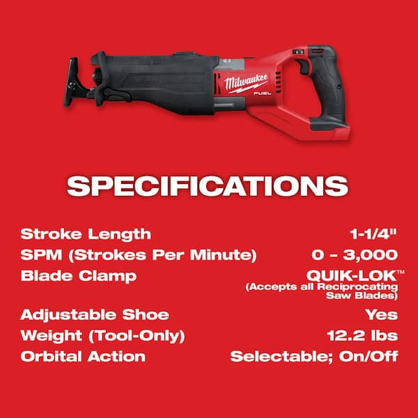M18 FUEL 18V Lithium-Ion Brushless Cordless Super SAWZALL Orbital Reciprocating Saw (Tool-Only) - Image 7