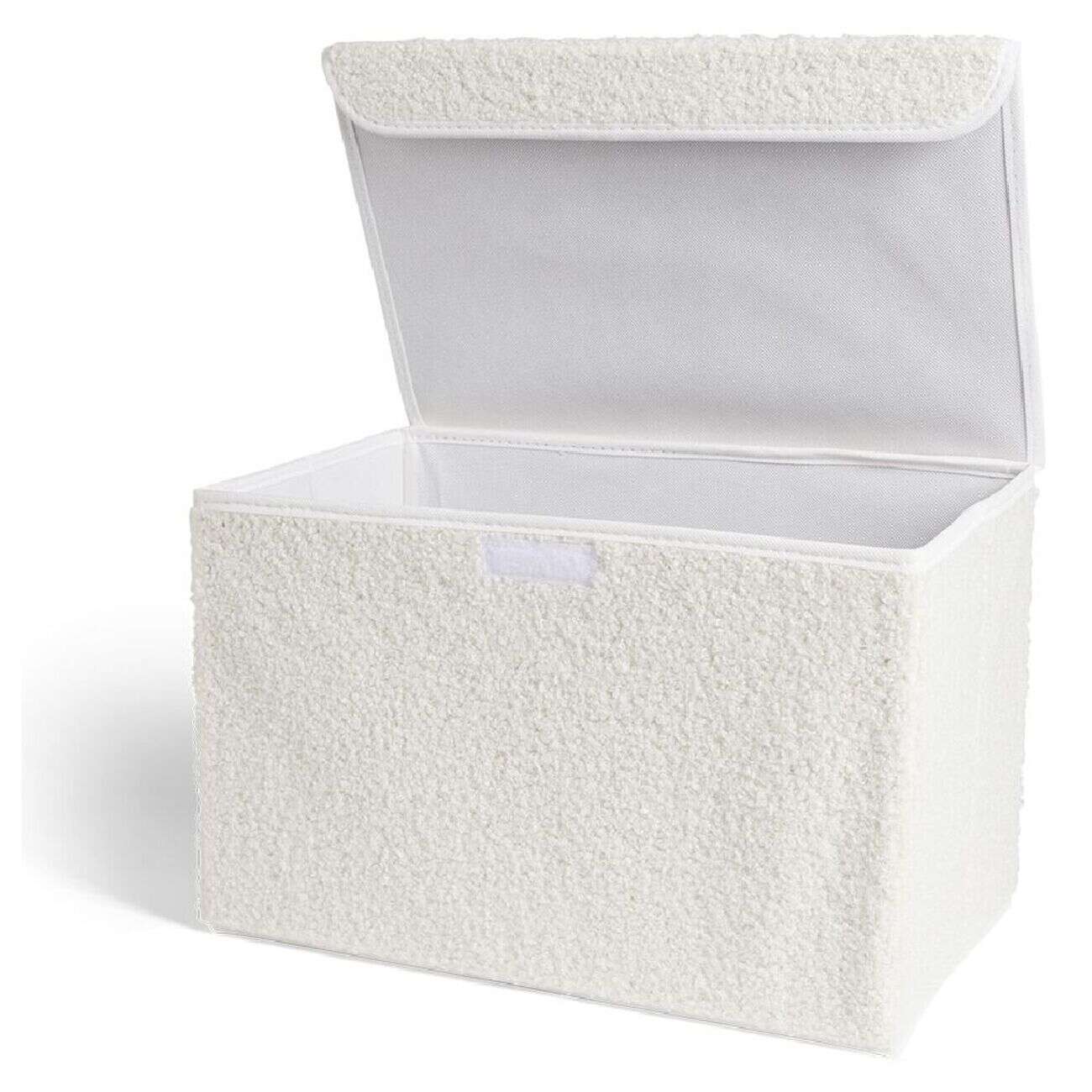 Panière coffre pliable tissu bouclette blanc 38x25xH25cm