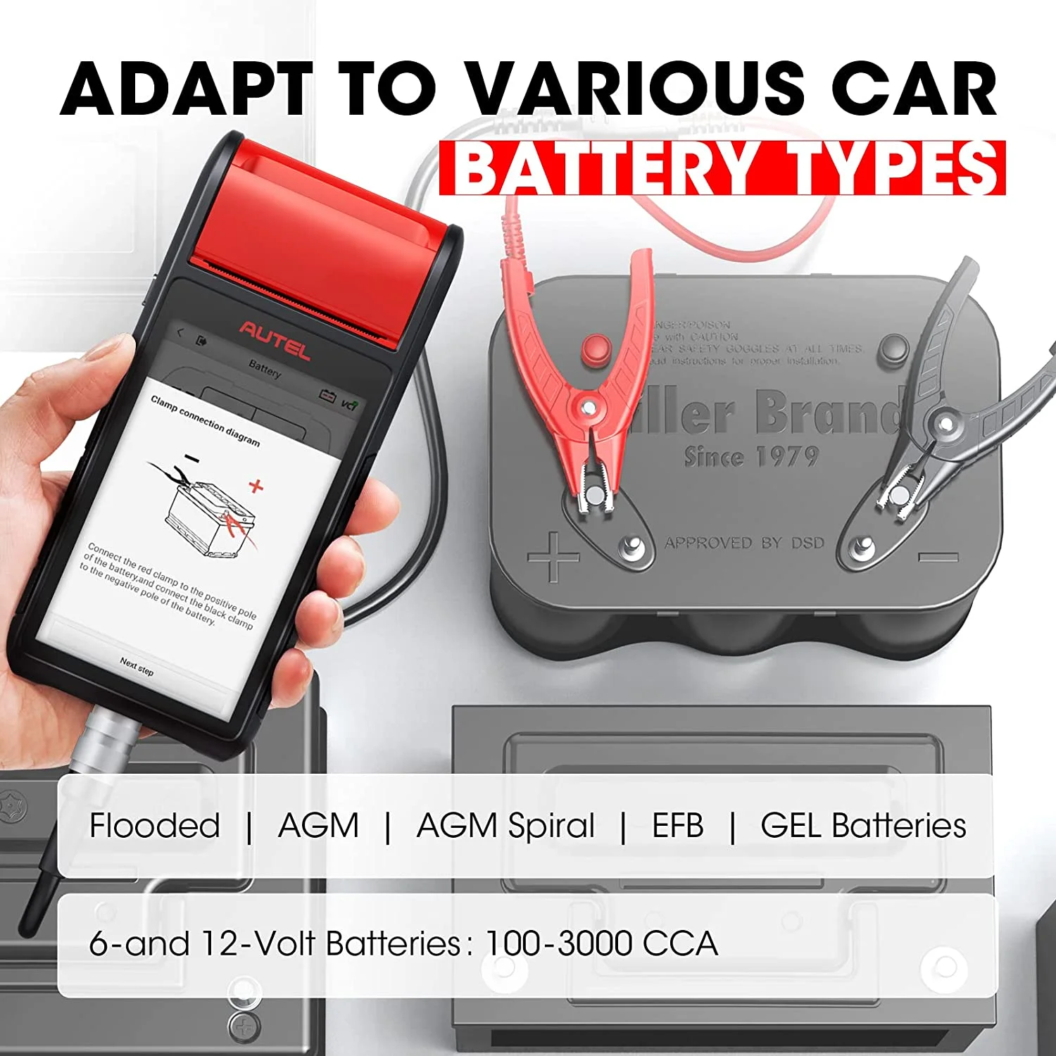 Autel Maxibas BT608(E) Battery Tester 12V 100 - 3000 CCA Load Tester, Cranking & Charging Systems Analyzer, Adaptive Conductance, Full System Diagnostic Scanner with Auto Battery Registration, Black