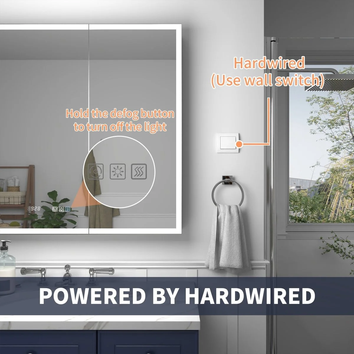 Rim 72" W x 32" H Lighted Medicine Cabinet Recessed or Surface LED Medicine Cabinet with Outlets USBs - Image 10