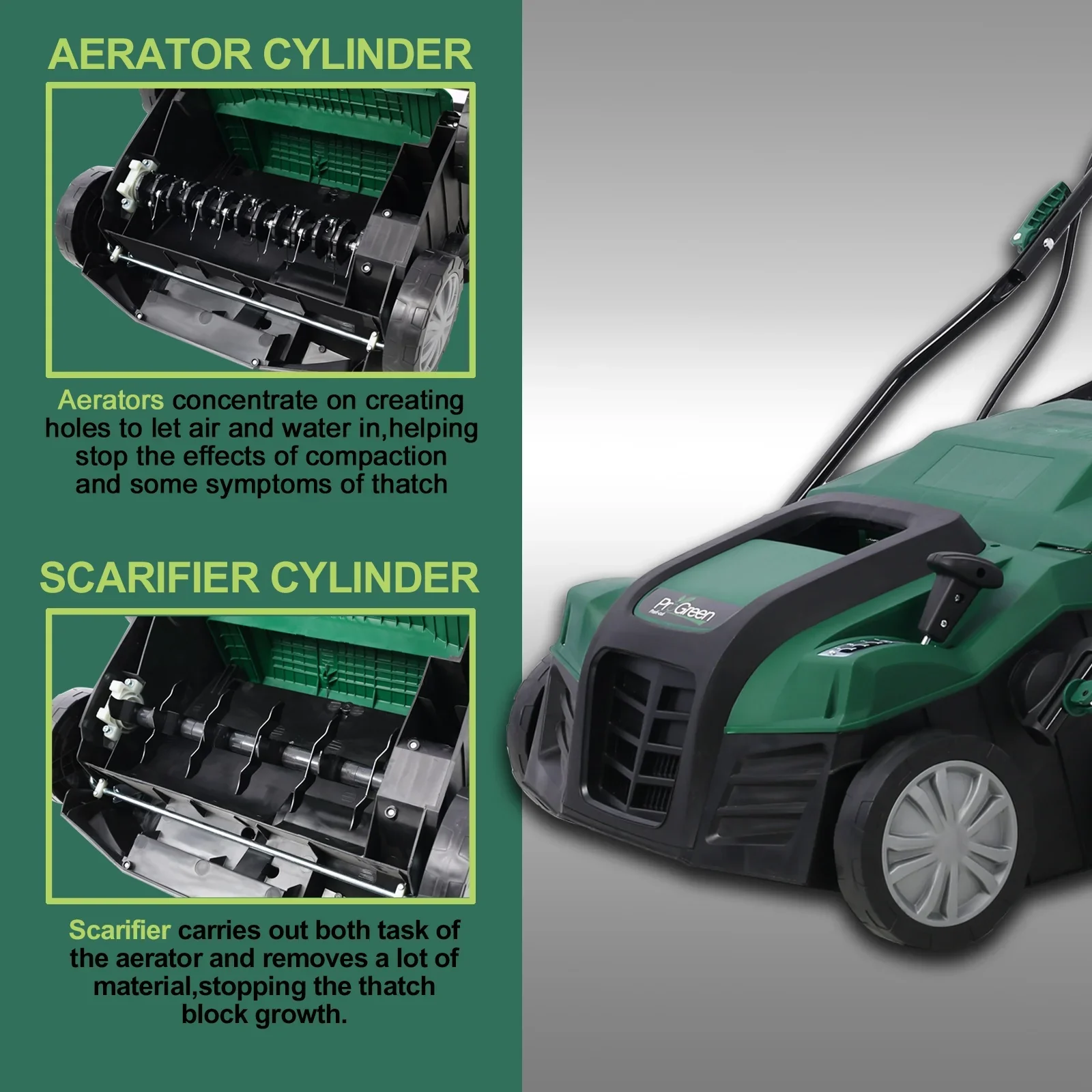 16 inch Garden Scarifier, Segmart 15Amp Electric Powered Walk-Behind Lawn Dethatcher with 58QT Large Collection Bag, 2-in-1 Walk-Behind Lawn Scarifier for Healthier, Lush Green Lawn