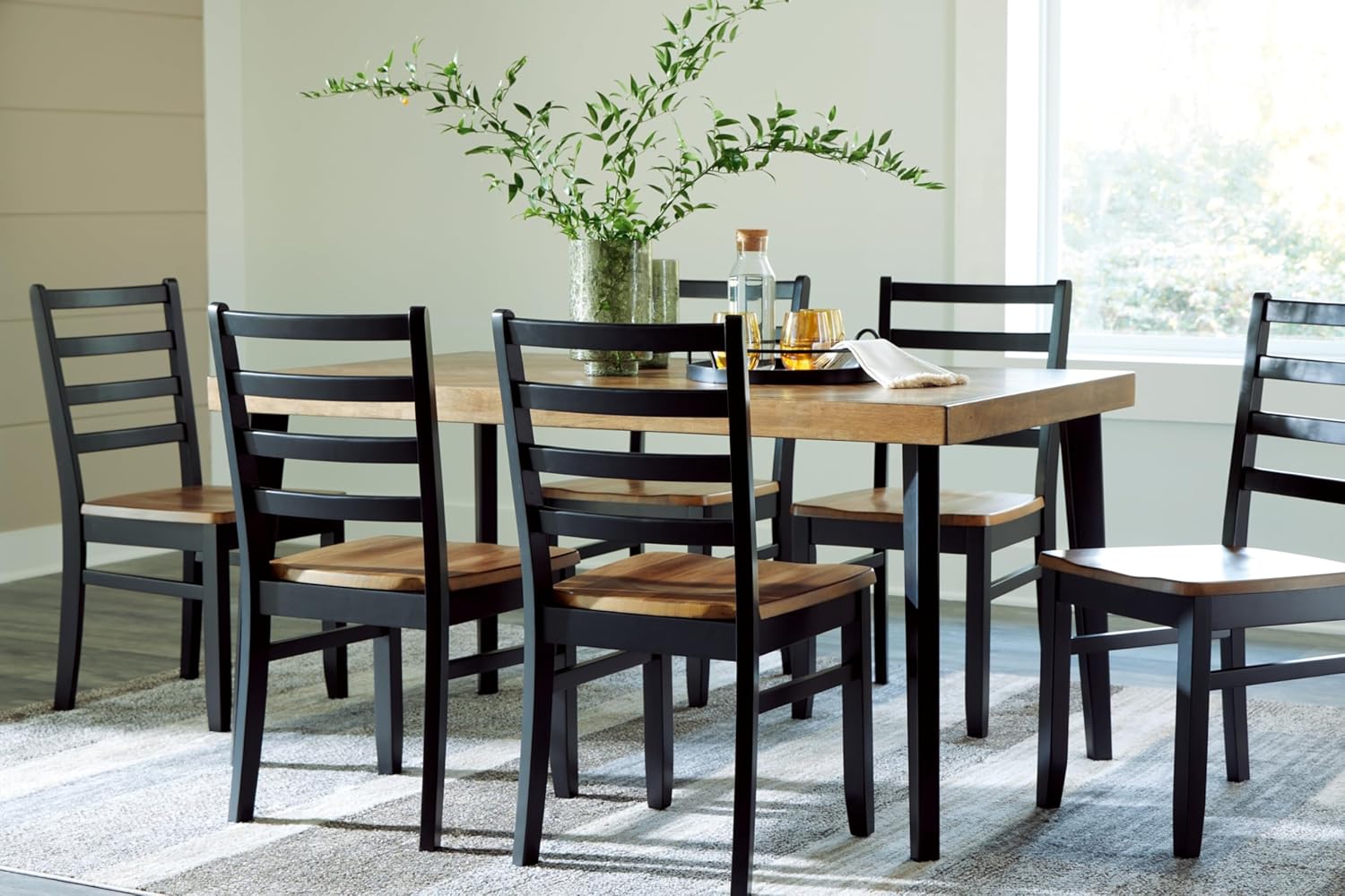 Signature Design by Ashley Blondon Rectangular Dining Room Table Set with 6 Chairs, Chevron Pattern, Tapered Legs, Seats 6, Wood, 60