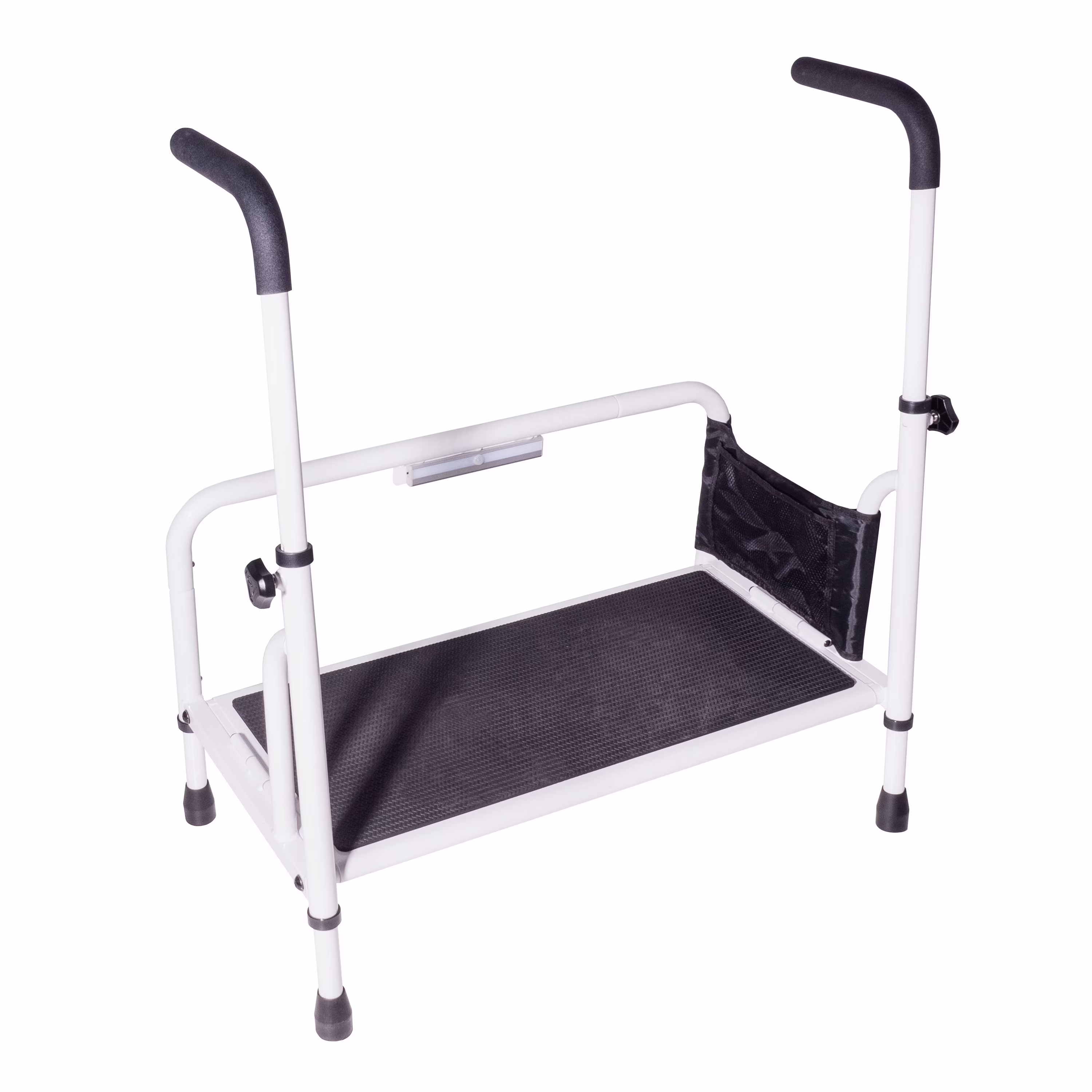 Step Stool, Bed Step with Adjustable Hand Rails for Seniors and Elderly Adults, Extra Wide Heavy Duty Step Ladder, Stepping Stool with Grab Bars and Motion Activated Light, White(White)