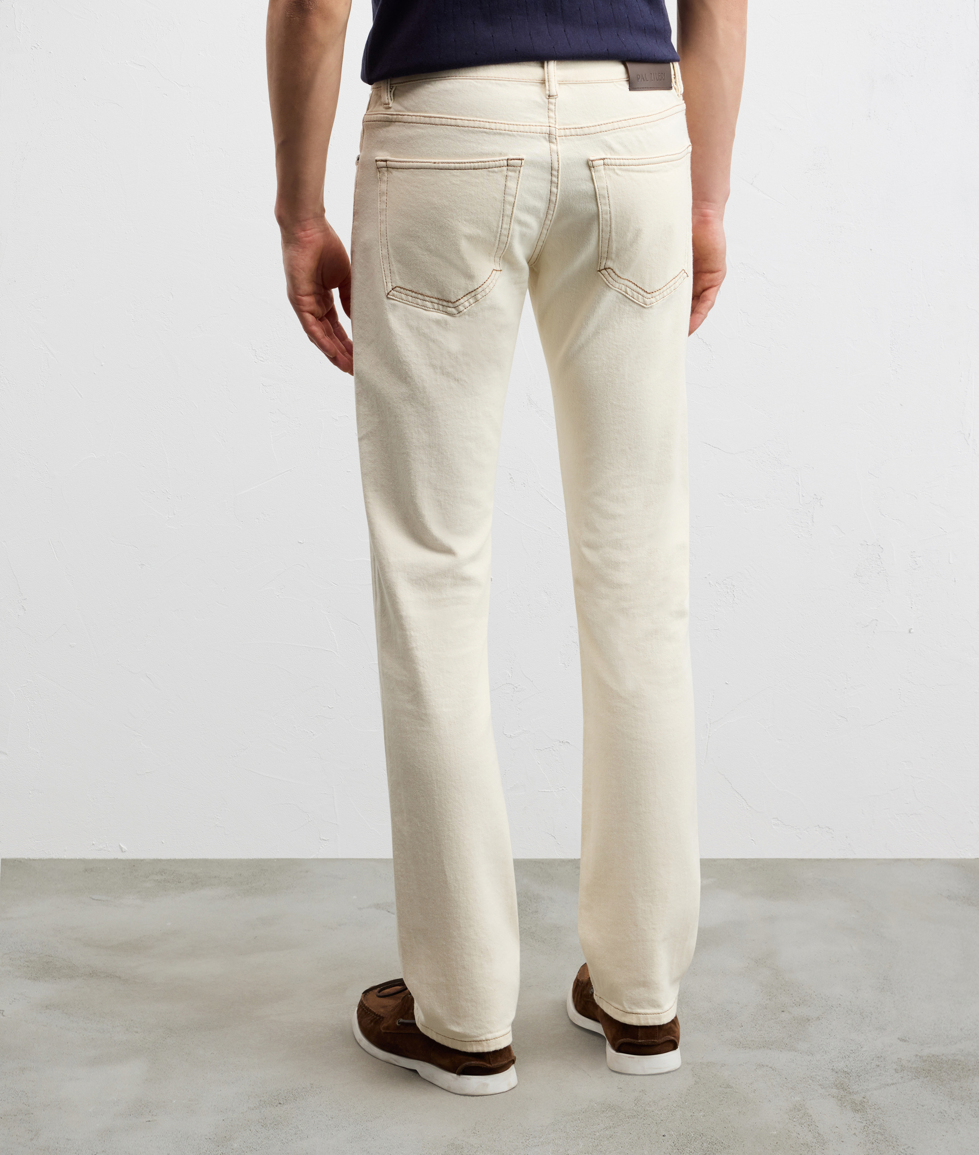 NATURAL COTTON AND ELASTANE DENIM WITH LOGO EMBOSSED ON BACK IN LEATHER