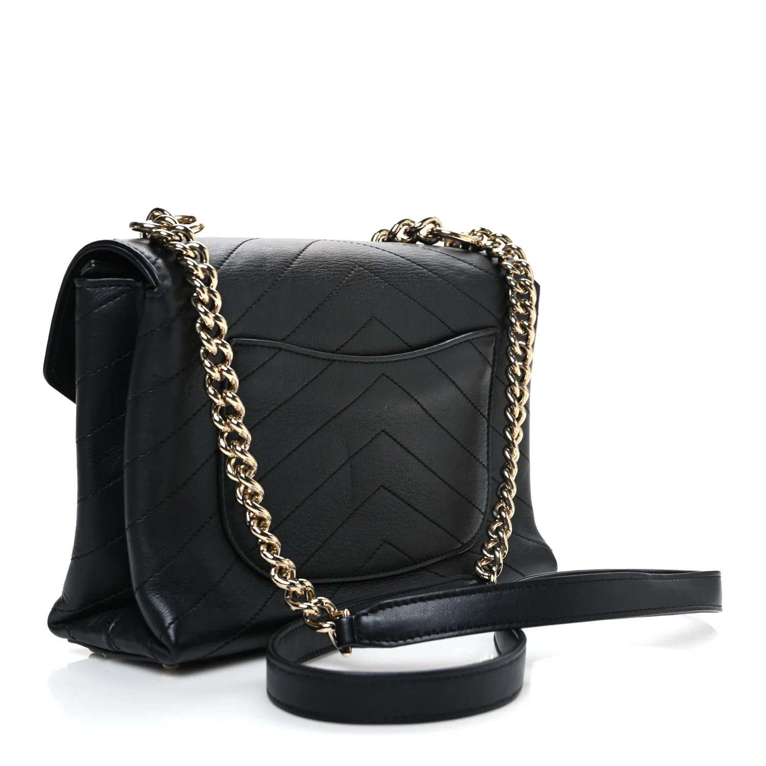Lambskin Chevron Stitched Medium Envelope Flap Black